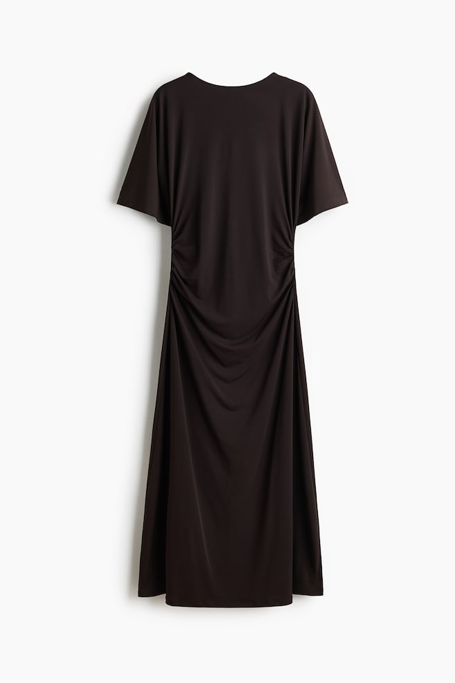 Draped T-Shirt Dress - Dark brown/Cream - 1
