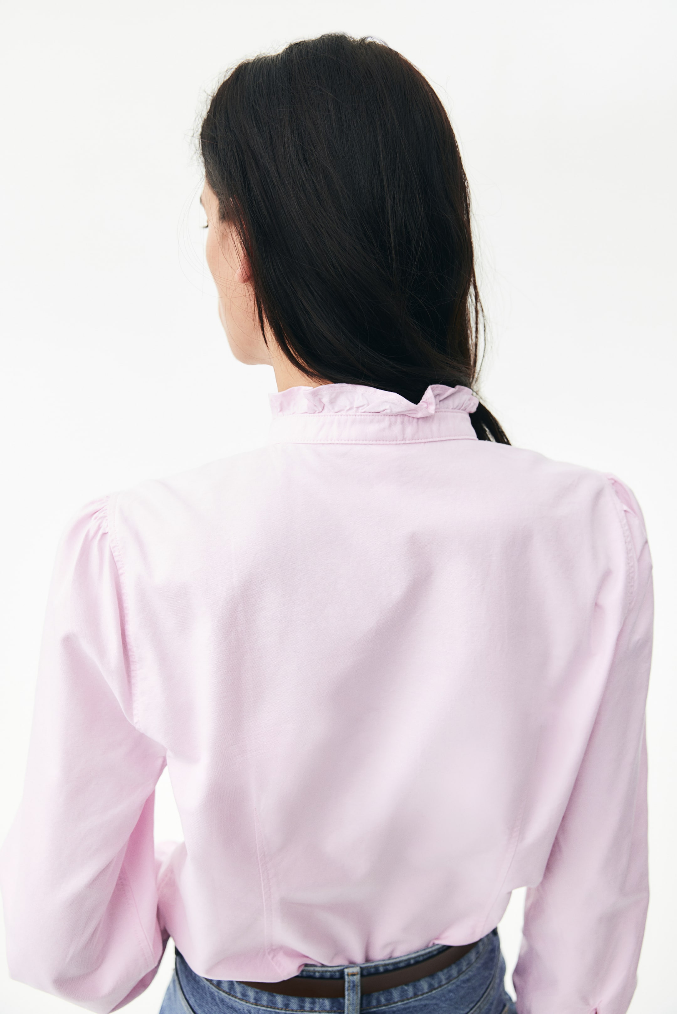 Ruffle-trimmed Oxford Blouse