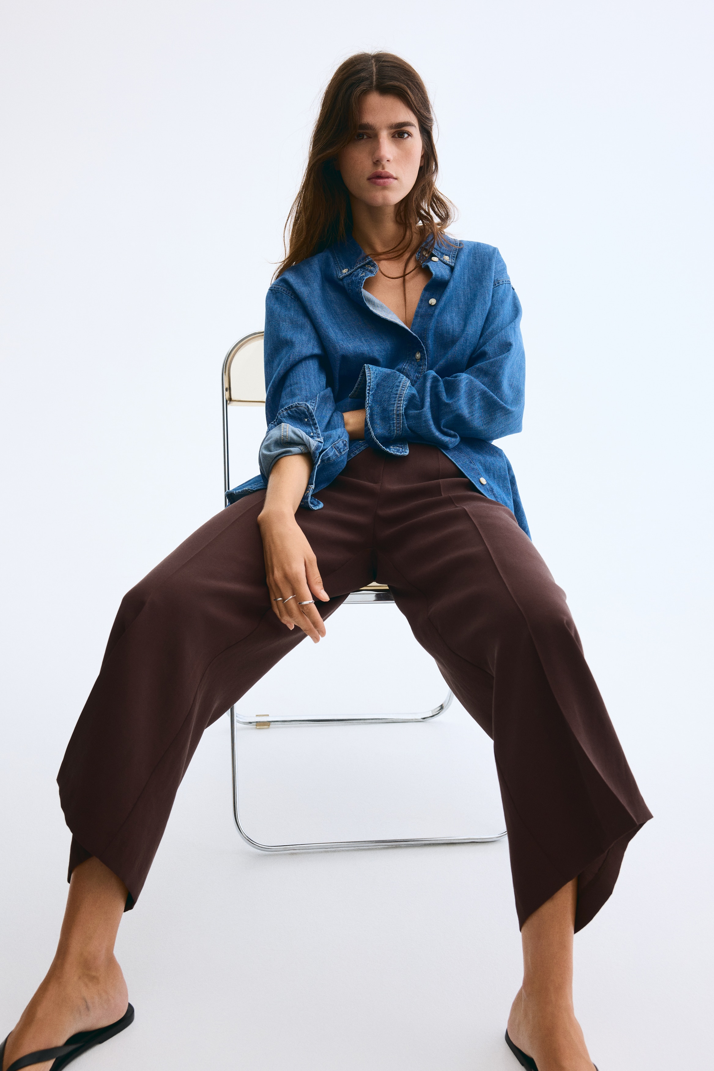 Wide ankle-length trousers - Dark brown