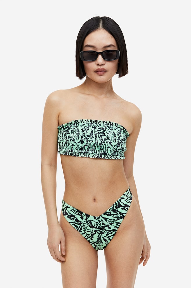 Smocked bandeau bikini top - Mint green/Patterned/Turquoise/Butterflies - 1