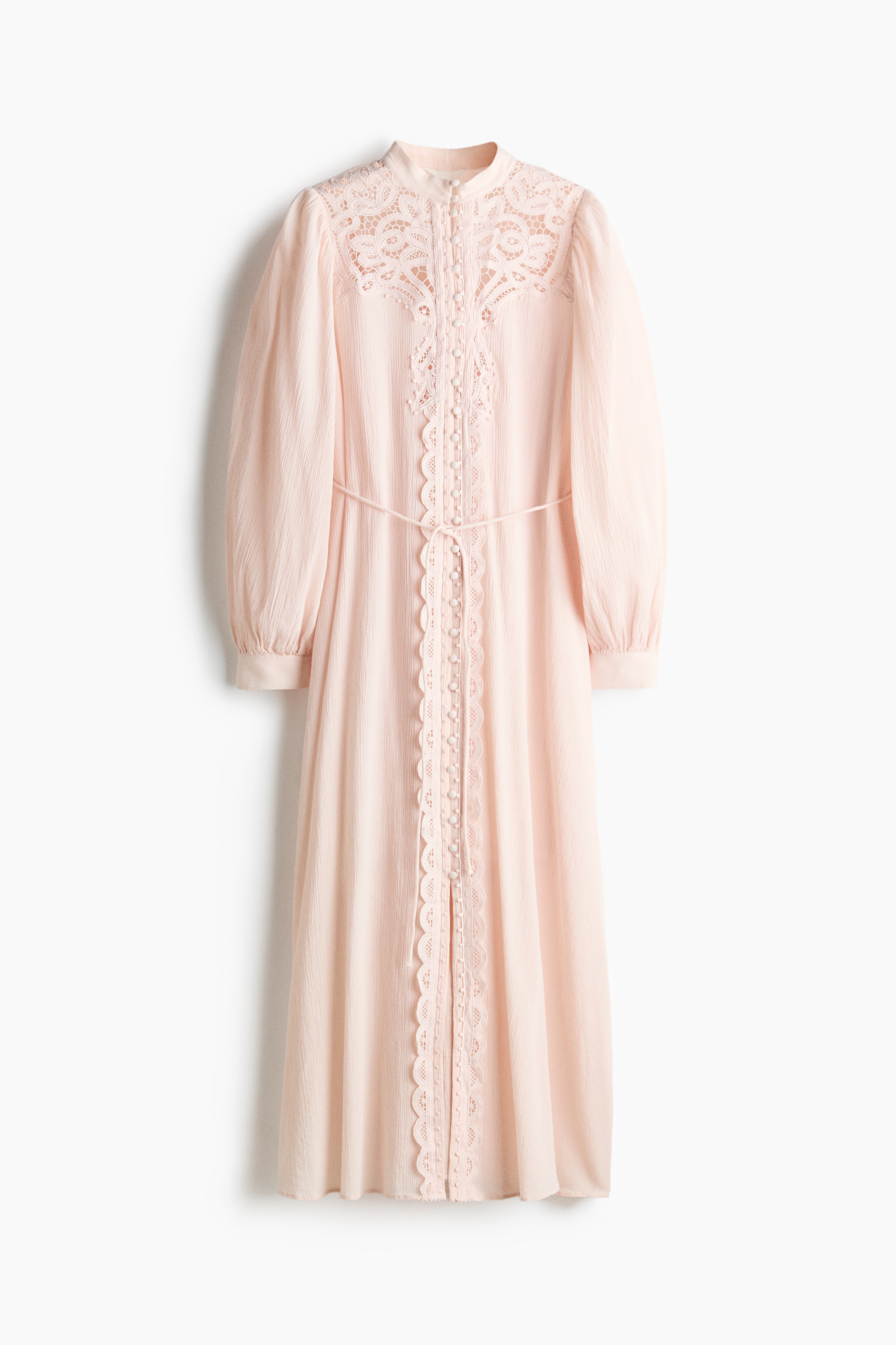 Lace-Detail Cotton Dress - Light pink/Dark brown/Cream