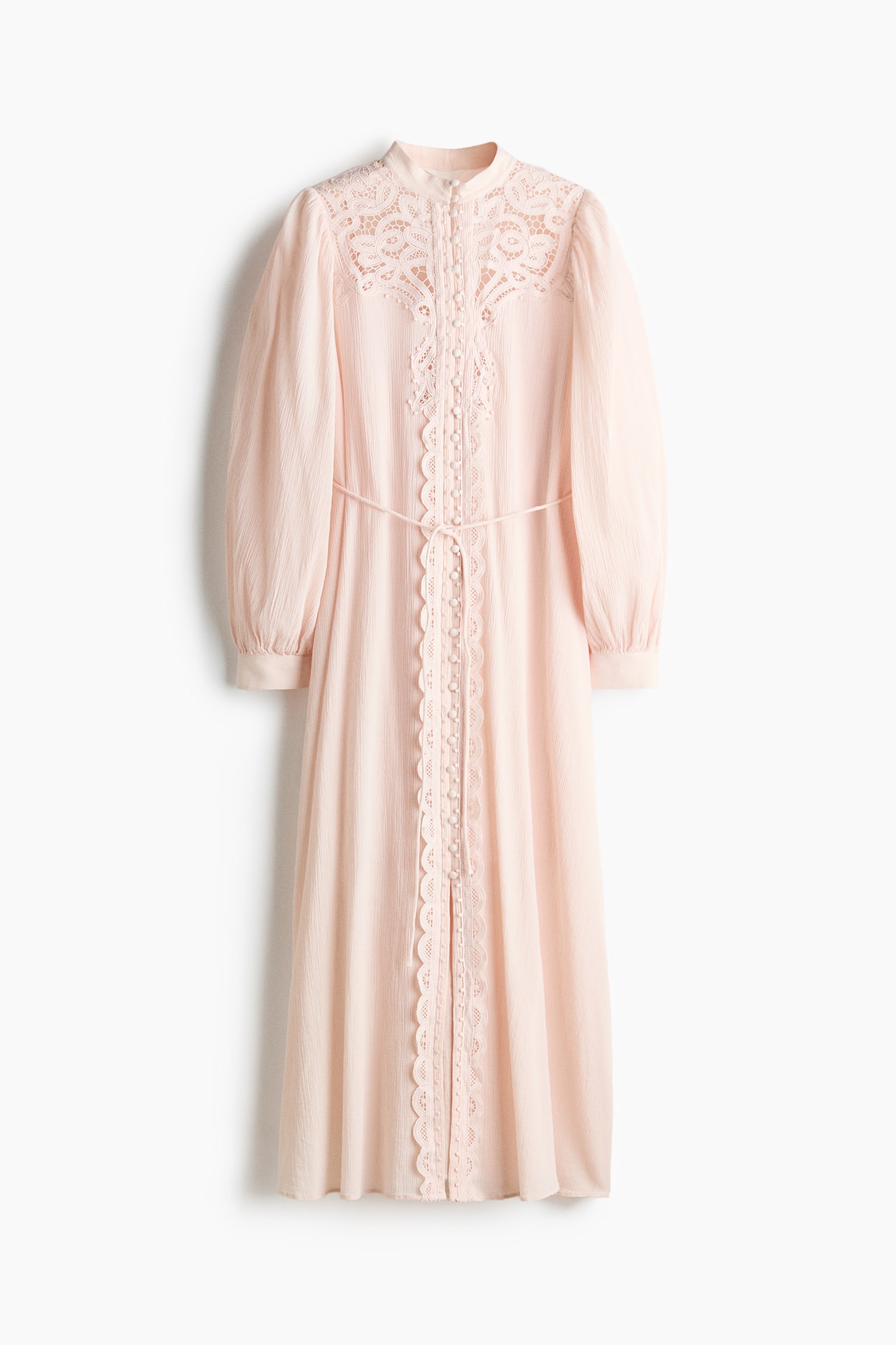 Lace-detail cotton dress - Light pink/Cream/Dark brown - 2
