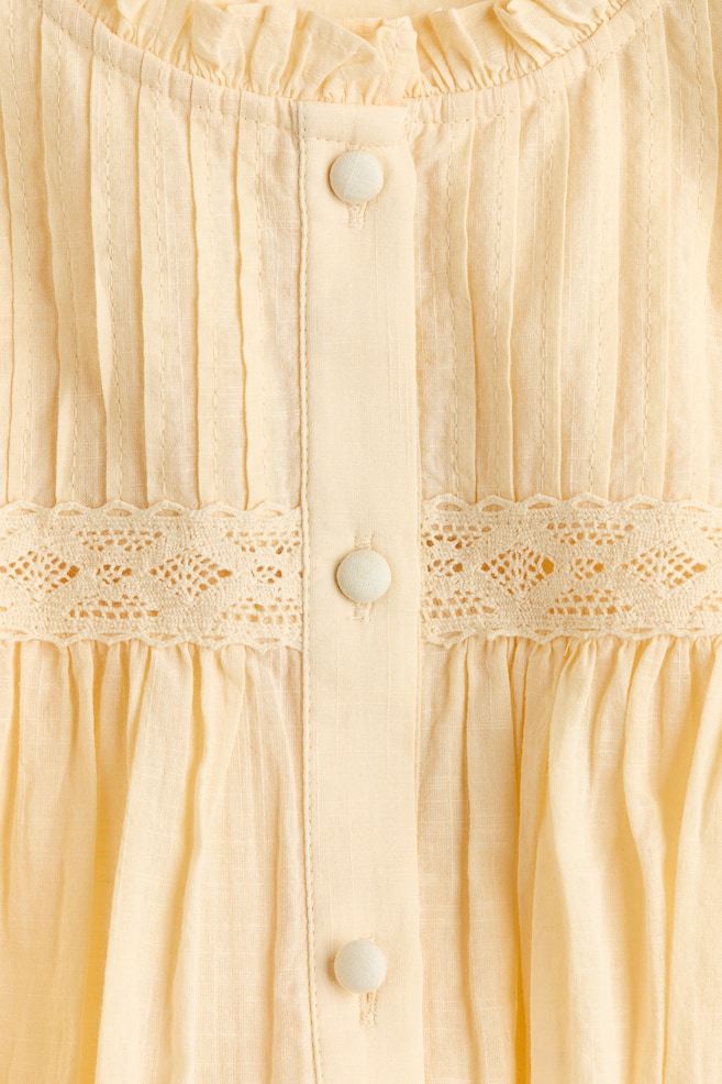 Pintucked Cotton Blouse-Light yellow - 4