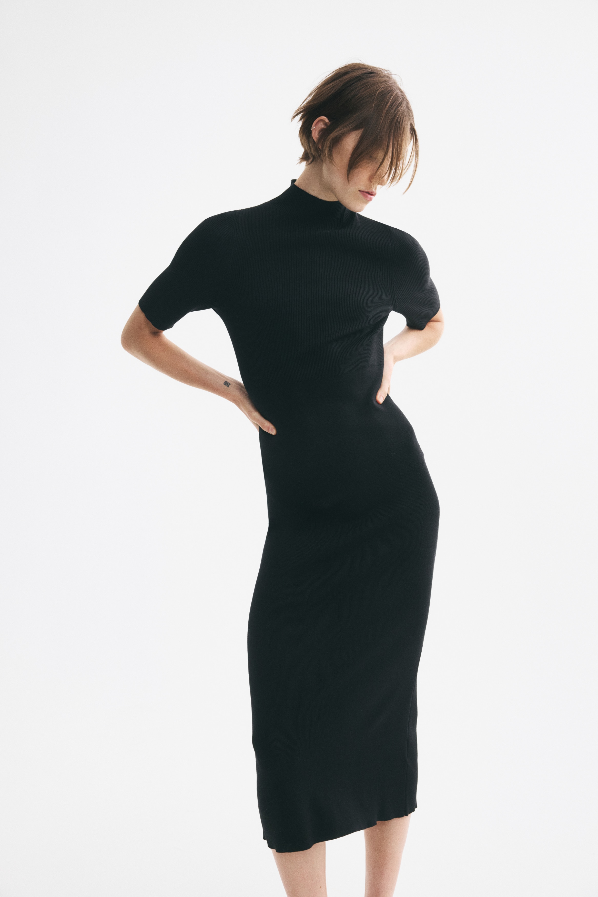 Fine-Knit Silk-Blend Mock Turtleneck Dress thumbnail 2