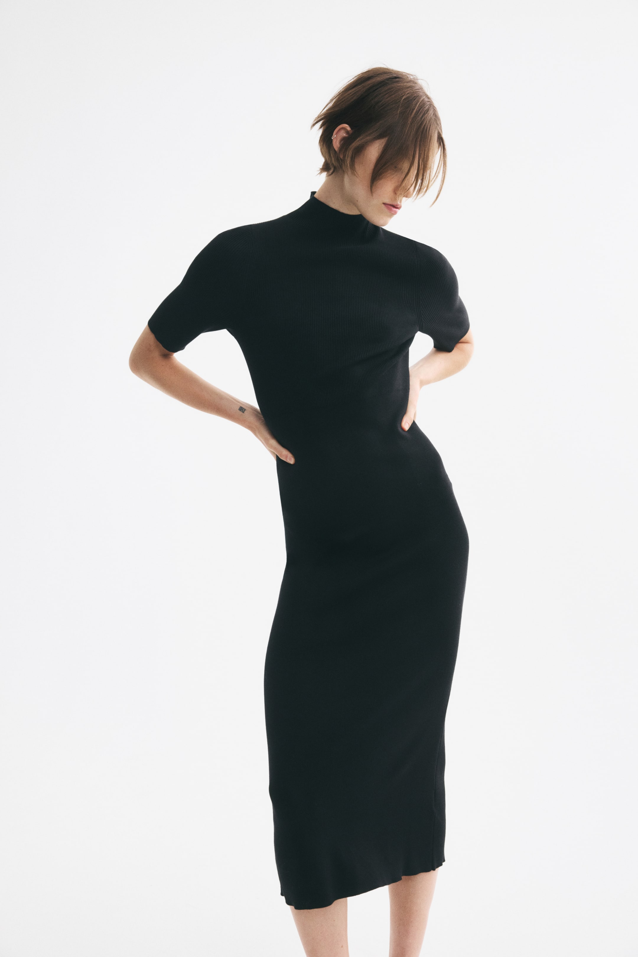 Fine-Knit Silk-Blend Mock Turtleneck Dress