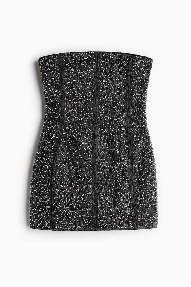 Bandeau-Top mit Stickereien - Schwarz/Silberfarben - 1