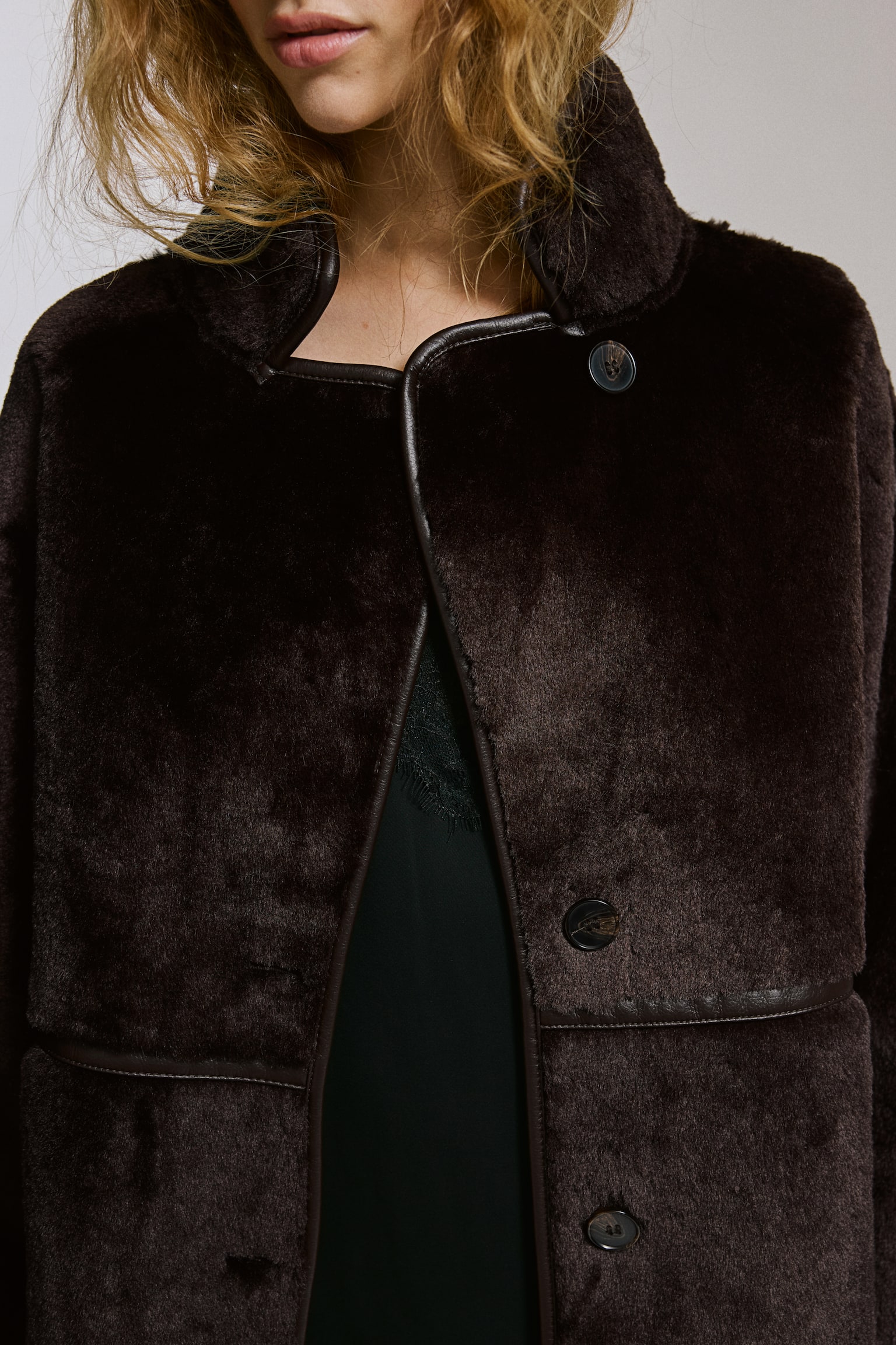Fluffy coat - Dark brown/Beige/Dark green - 6