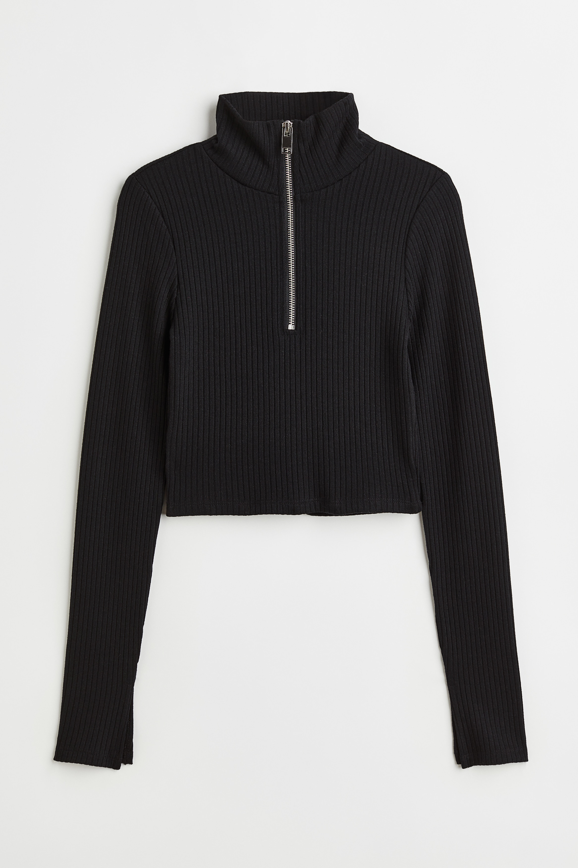 Zip-top rib-knit top - Black - Ladies | H&M IN Zip-top rib-knit top - Black - Ladies | H&M IN