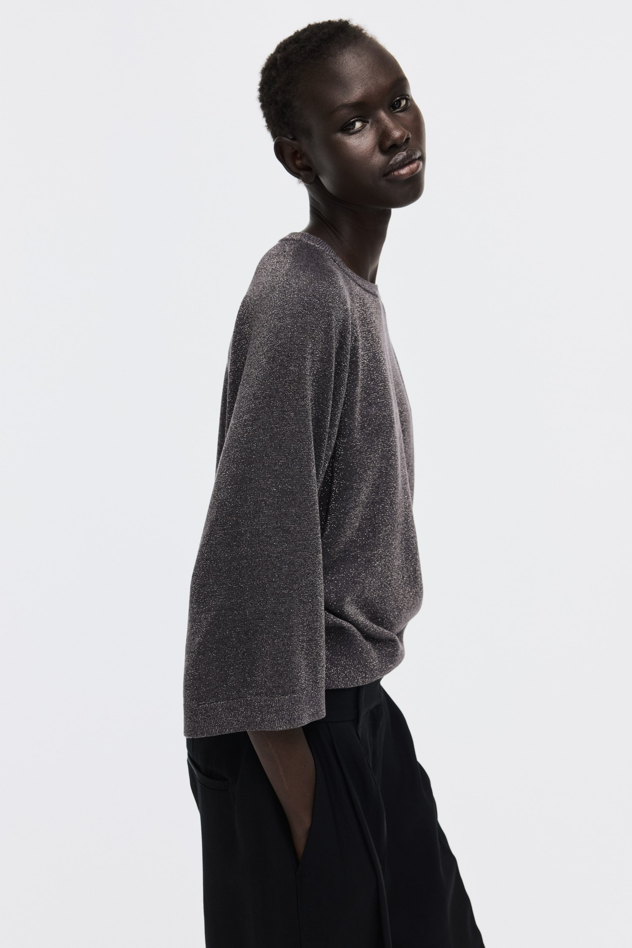 View larger image: Fine-knit glittery top - Dark grey - Ladies | H&M IE 1