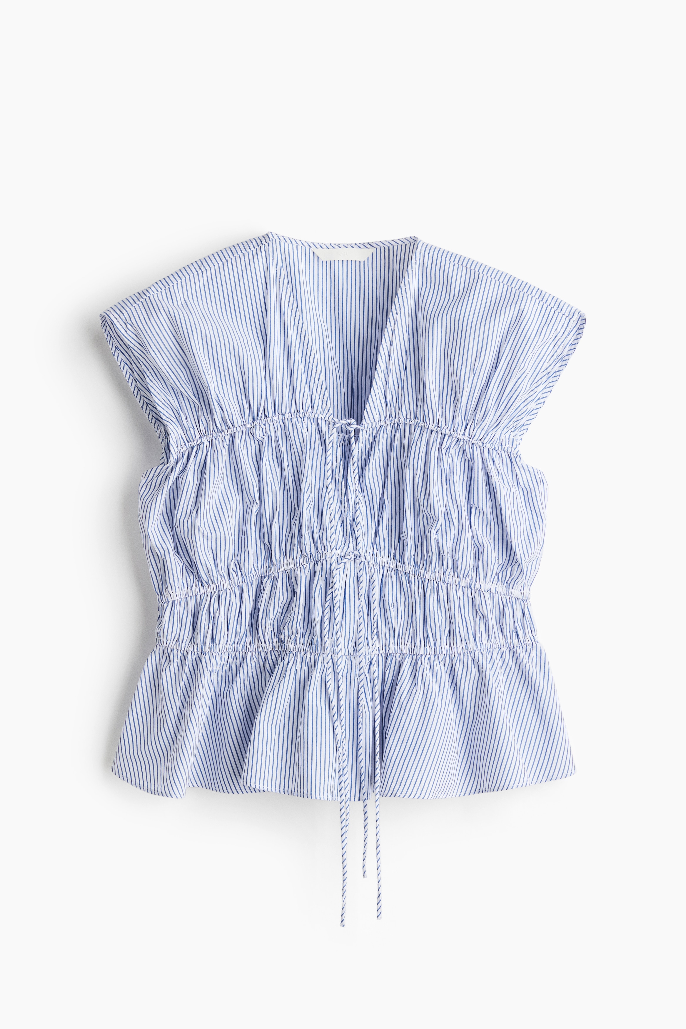 Blusa em popelina com cordões de correr - Branco/Riscas azuis