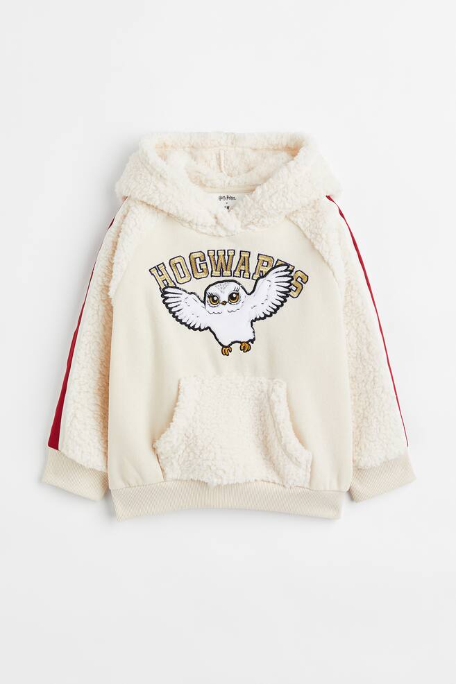 Embroidered teddy hoodie - Natural white/Hogwarts - 2