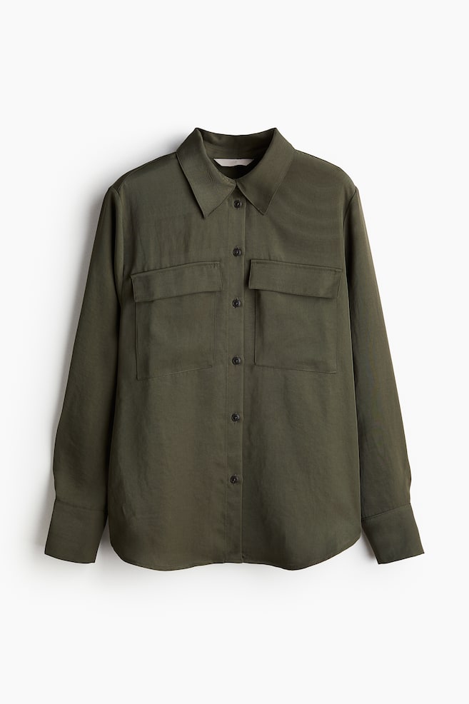 Koszula cargo z diagonalu - Ciemna zieleń khaki - 1