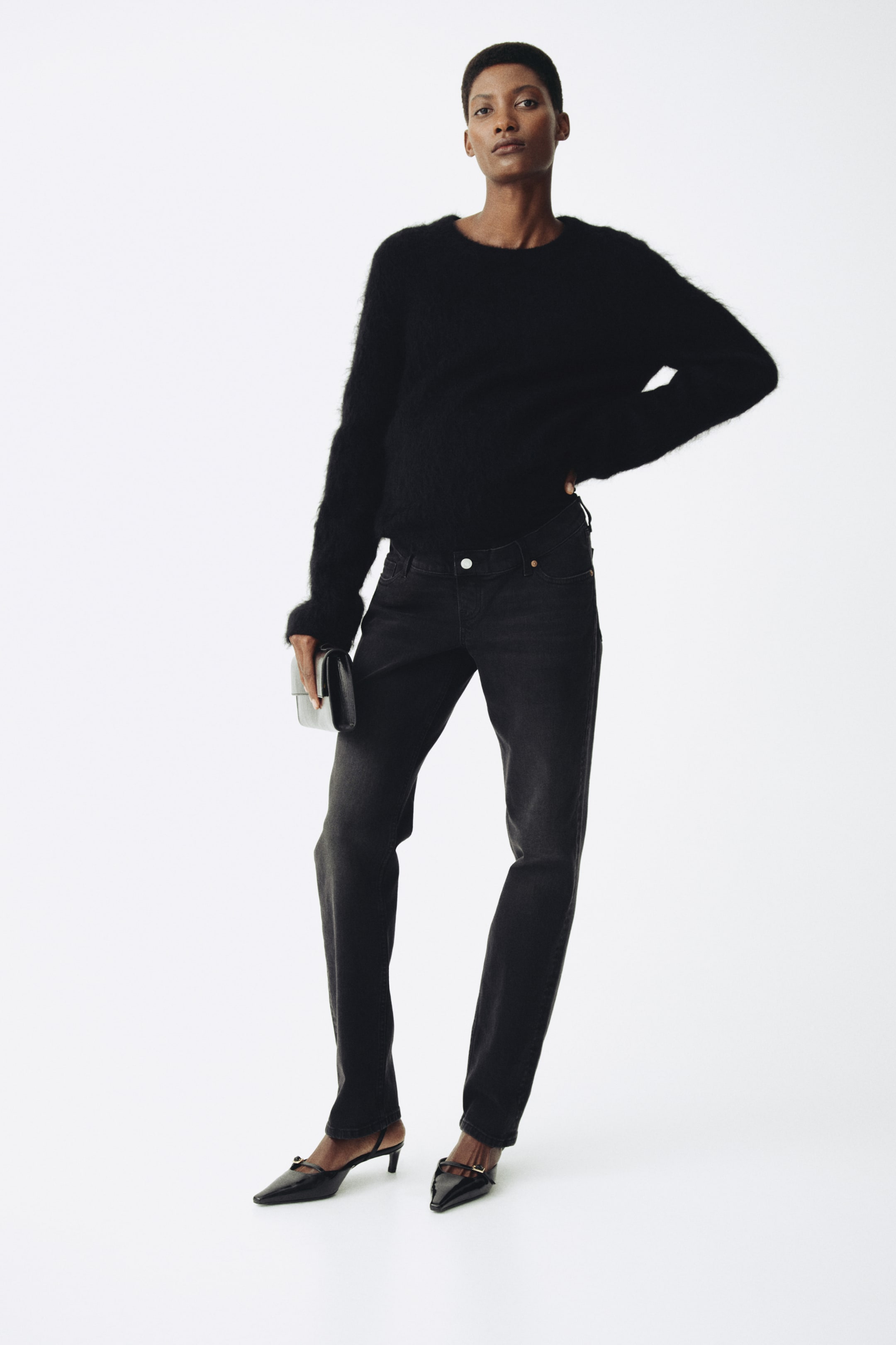 View larger image: MAMA Slim Straight High Jeans - Dark denim grey - Ladies | H&M 1