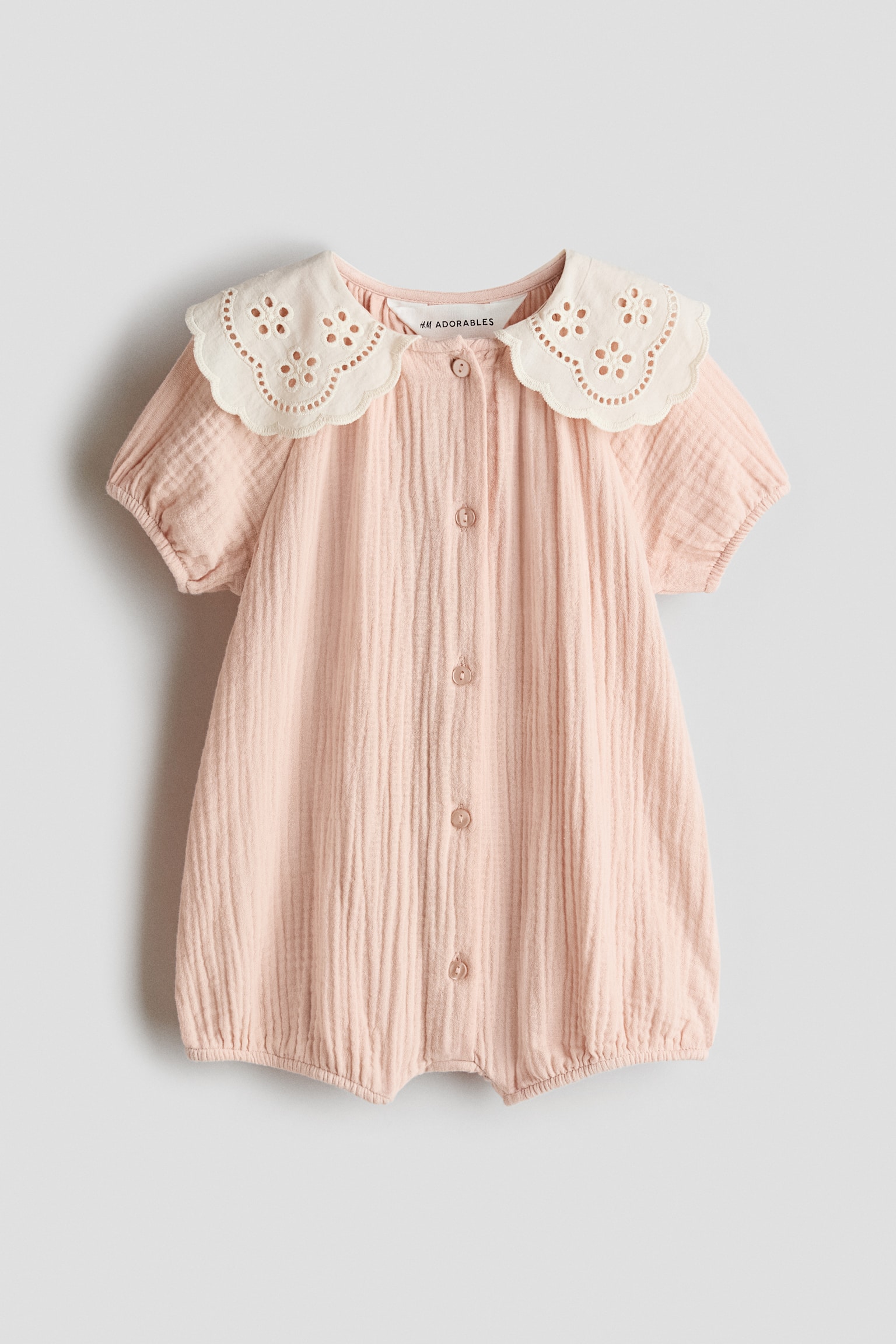 Cotton muslin romper suit - Light dusty pink/Cream