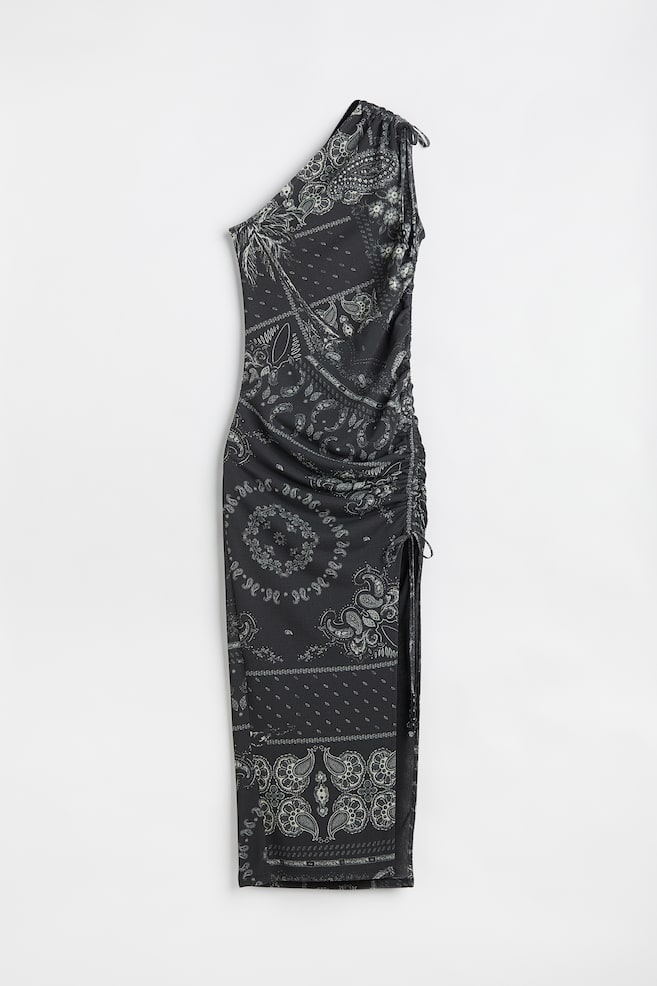 One-shoulder dress - Black/Paisley-patterned - 1
