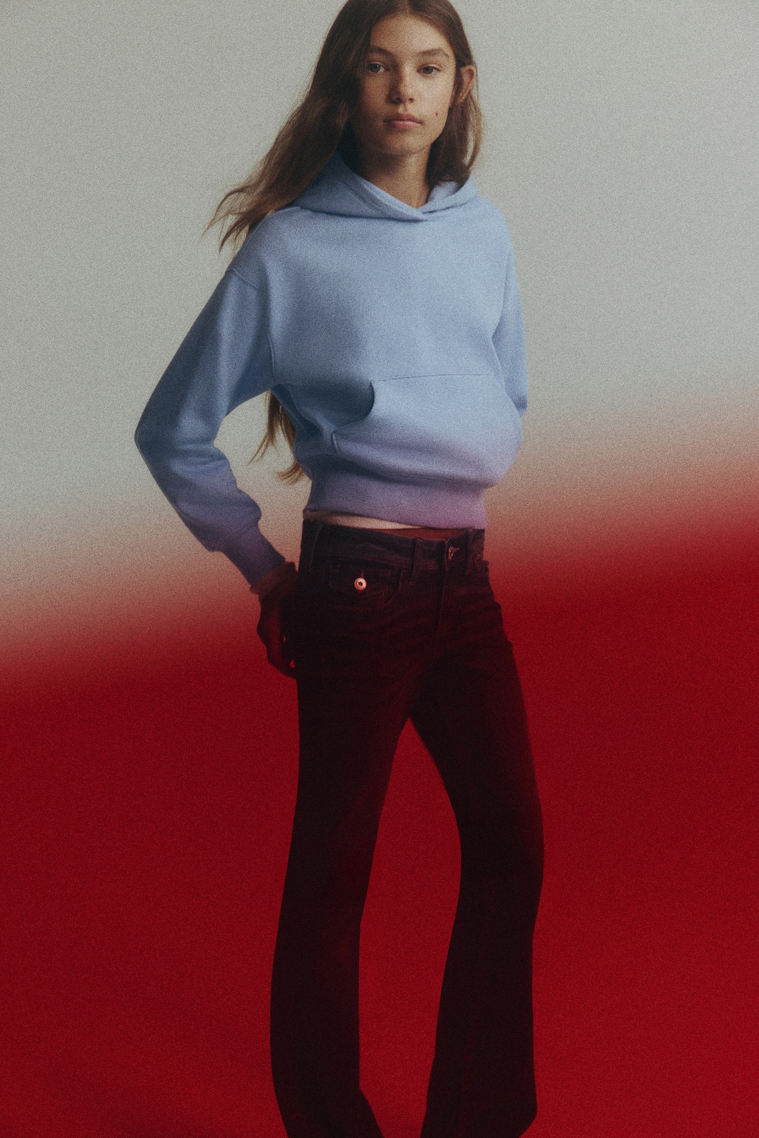 Детское худи H&M Brushed-Inside, цвет: Пыльный синий — фото 3