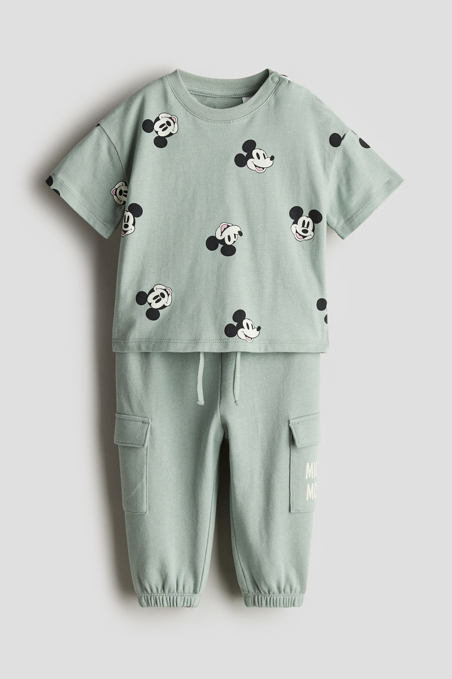 2-piece T-shirt and joggers cotton set - Light dusty green/Mickey Mouse - 1