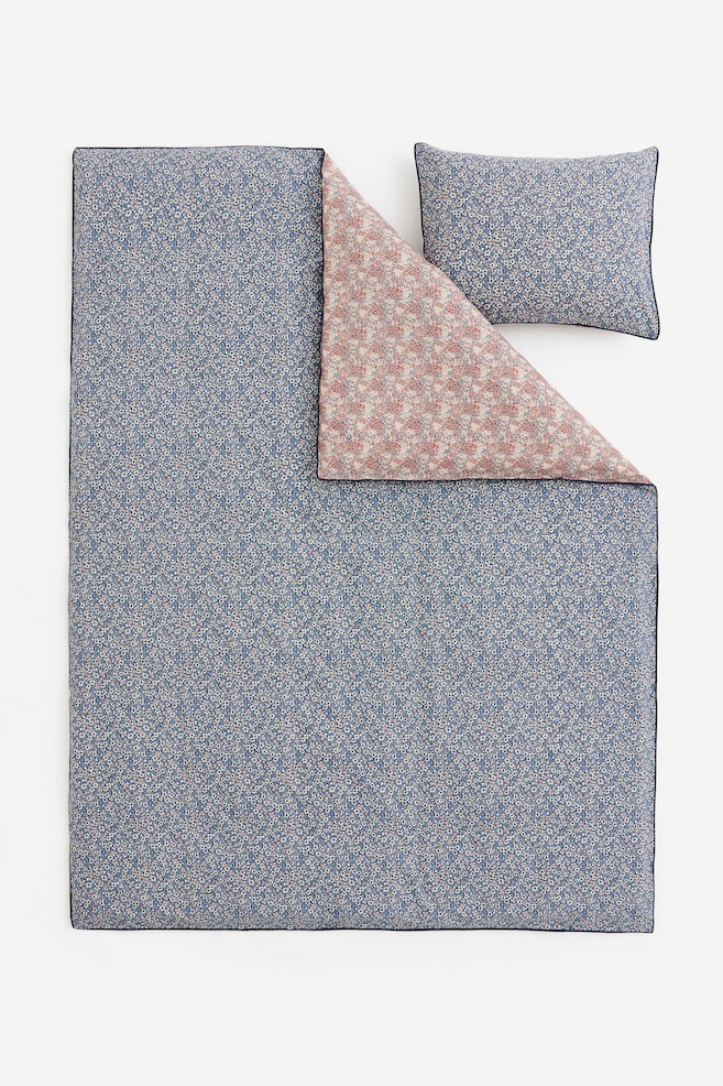 Cotton single duvet cover set - Pigeon blue/Small flowers - 3