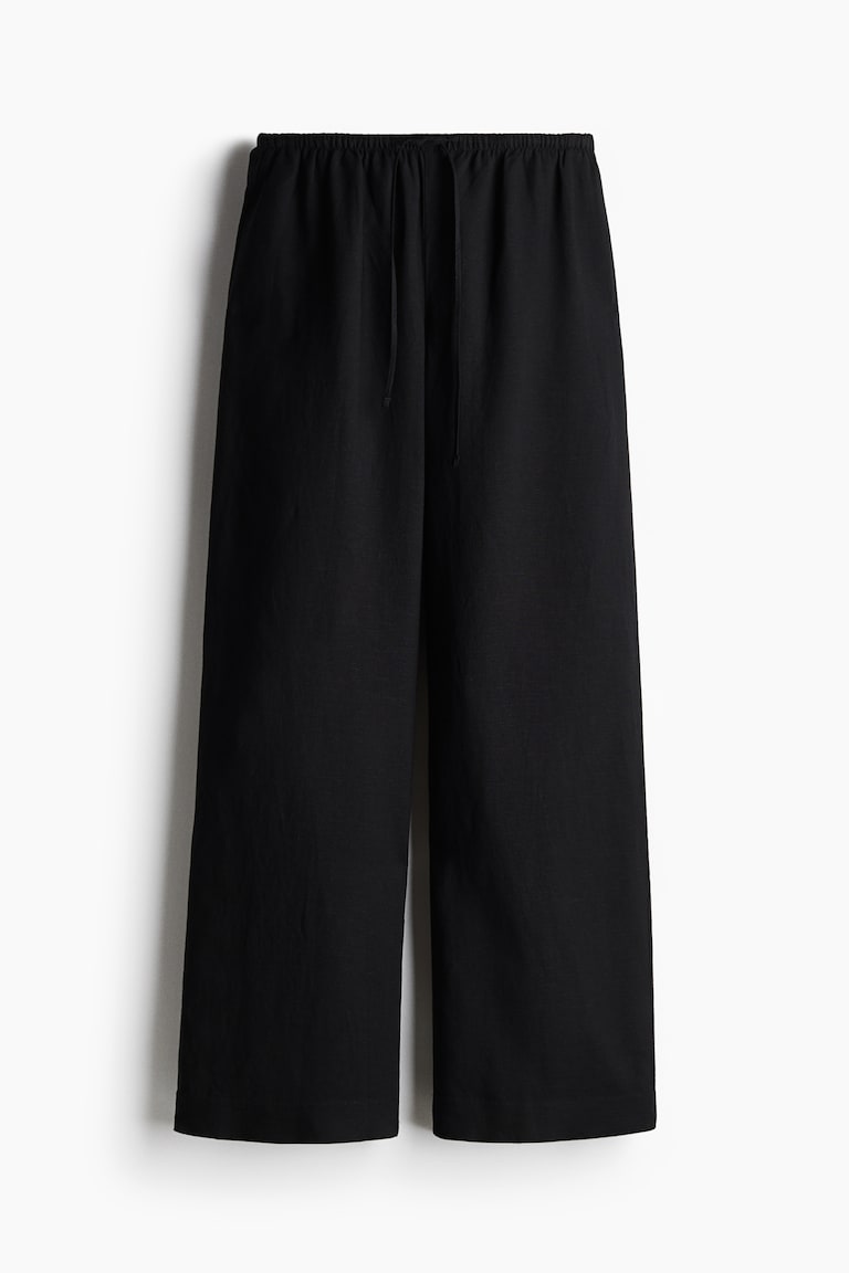 Straight linen-blend trousers - Noir - FEMME | H&M FR