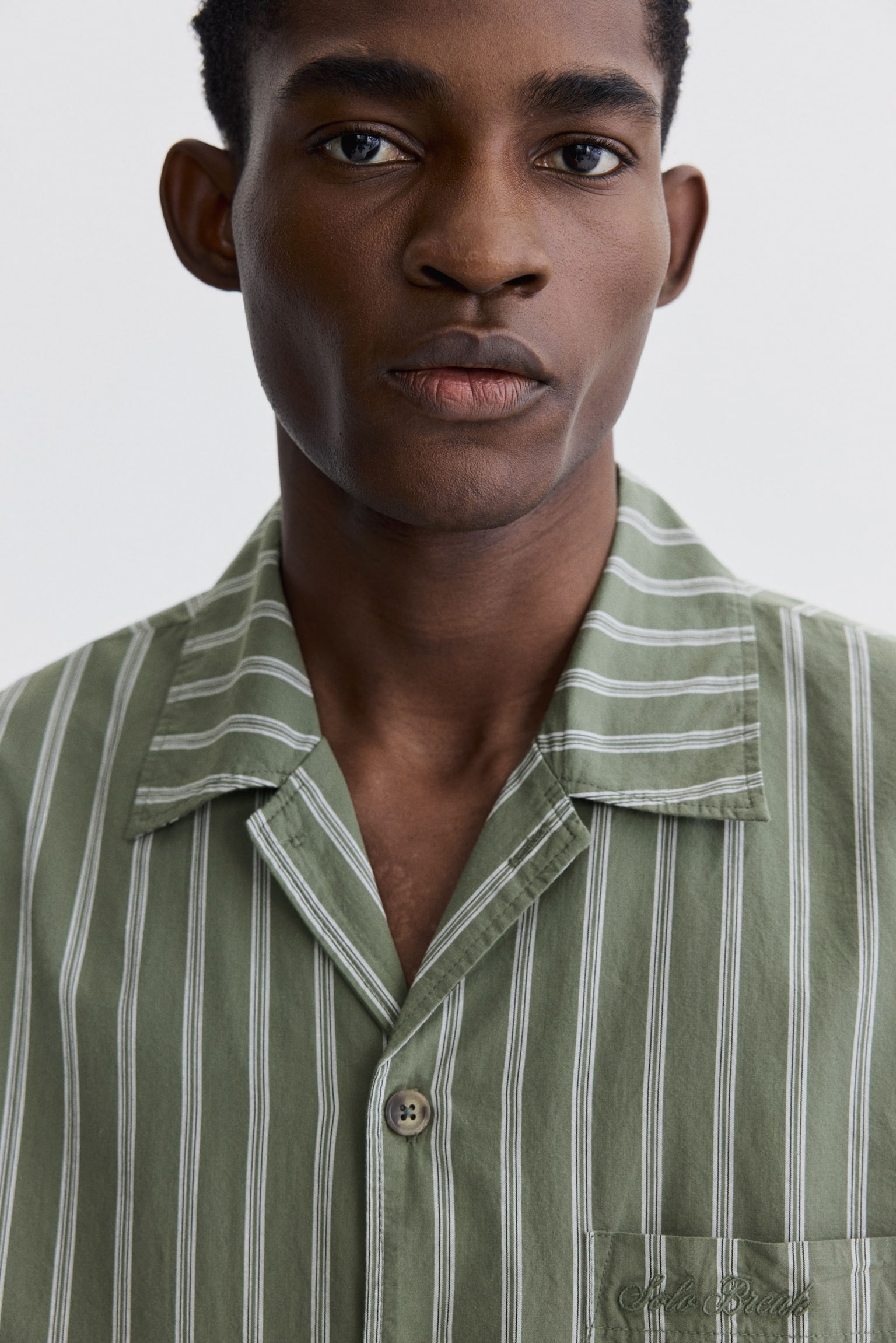 Піжамні сорочка та штани з попліну - Зелений хакі/смужки/Світло-блакитний/смужки - 4