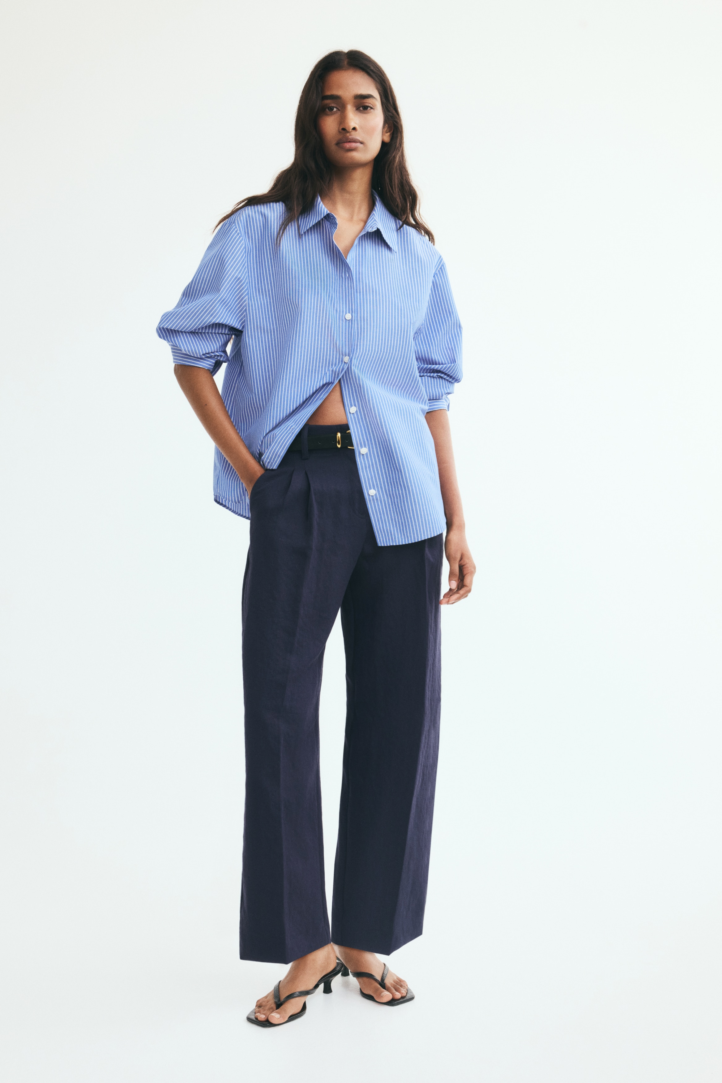 Ankle-length tailored trousers - Navy blue/Dark red