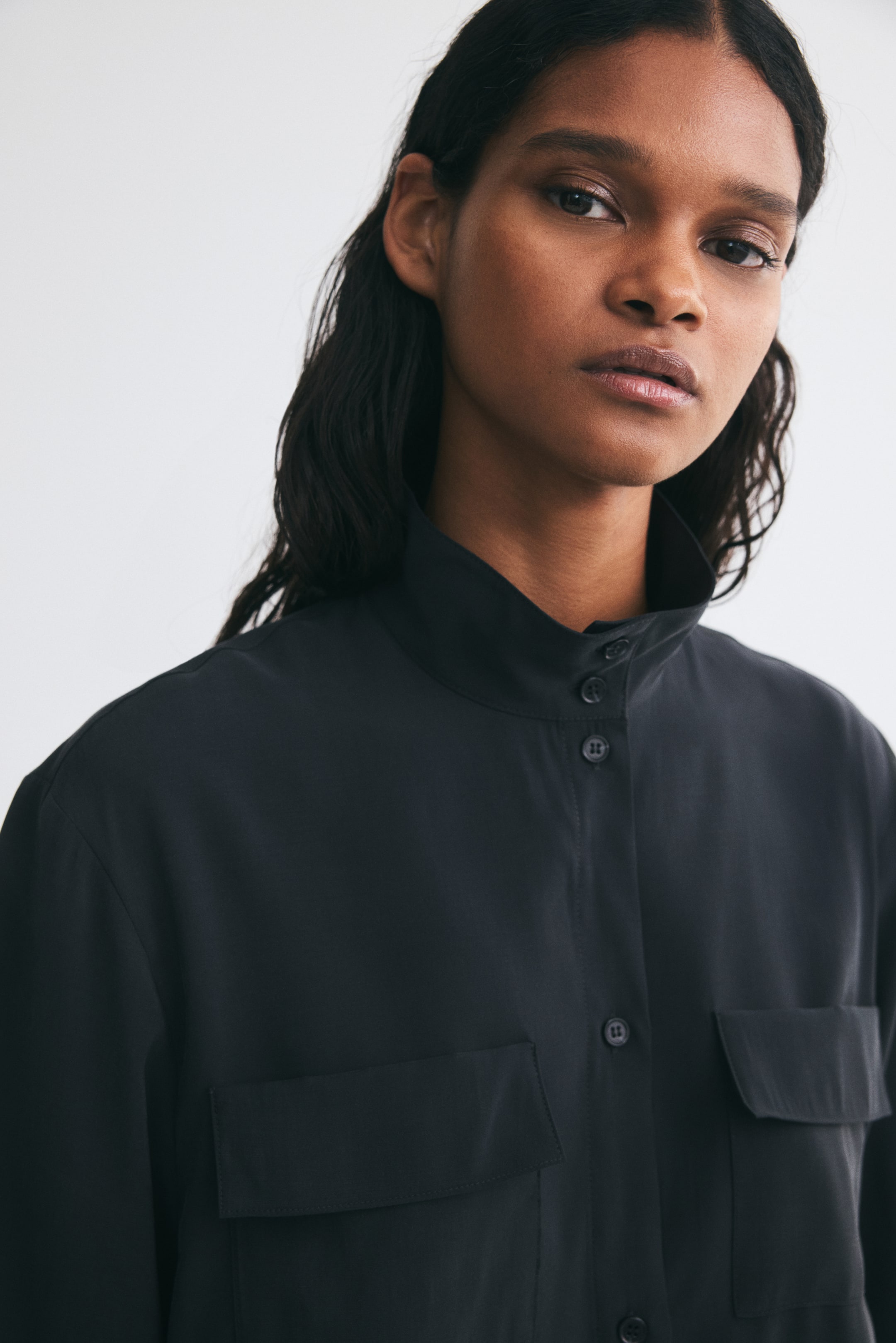 Stand-Up Collar Viscose-Blend Shirt
