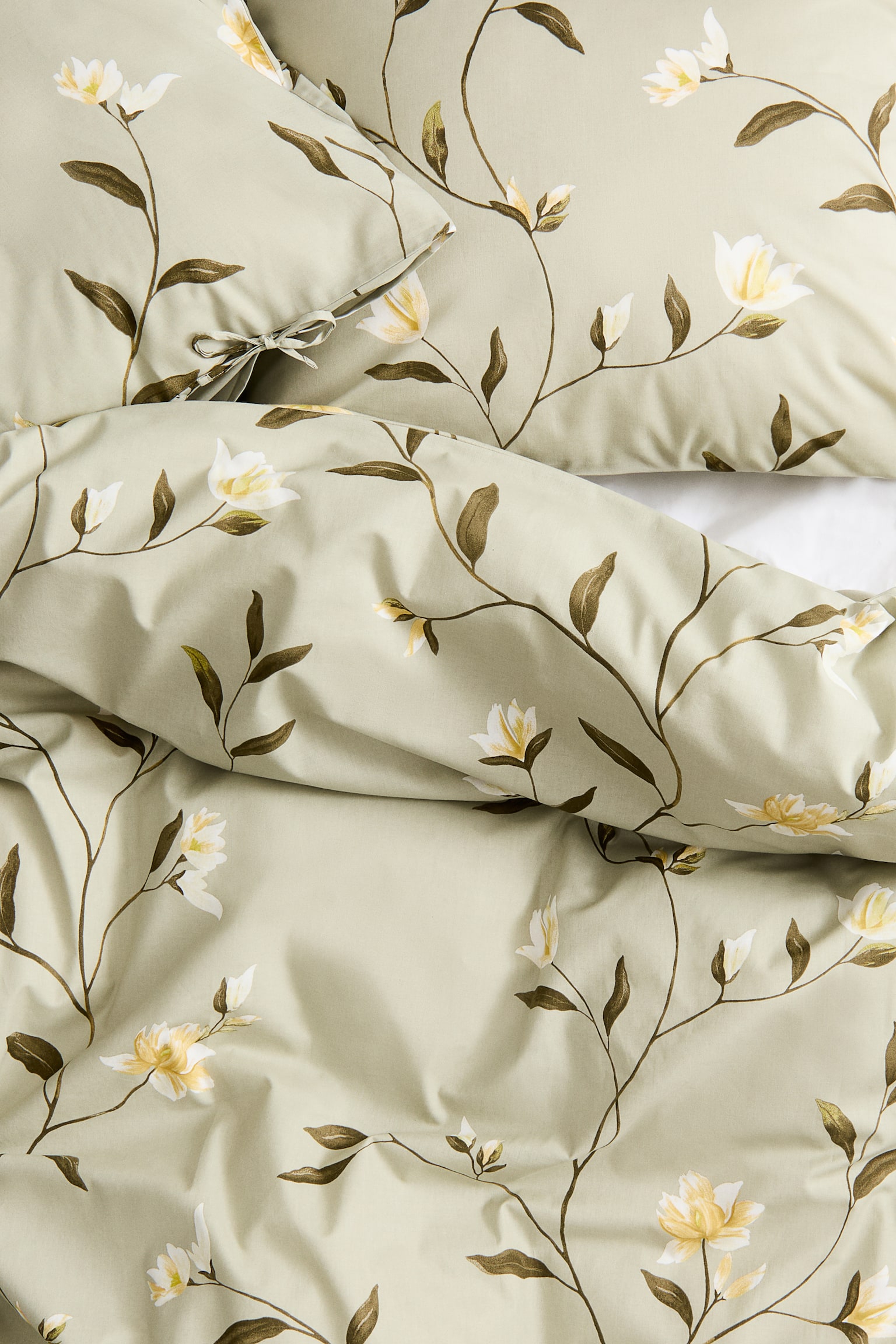 Cotton double/king duvet cover set - Light green/Floral/Light beige/Floral/White/Floral - 3