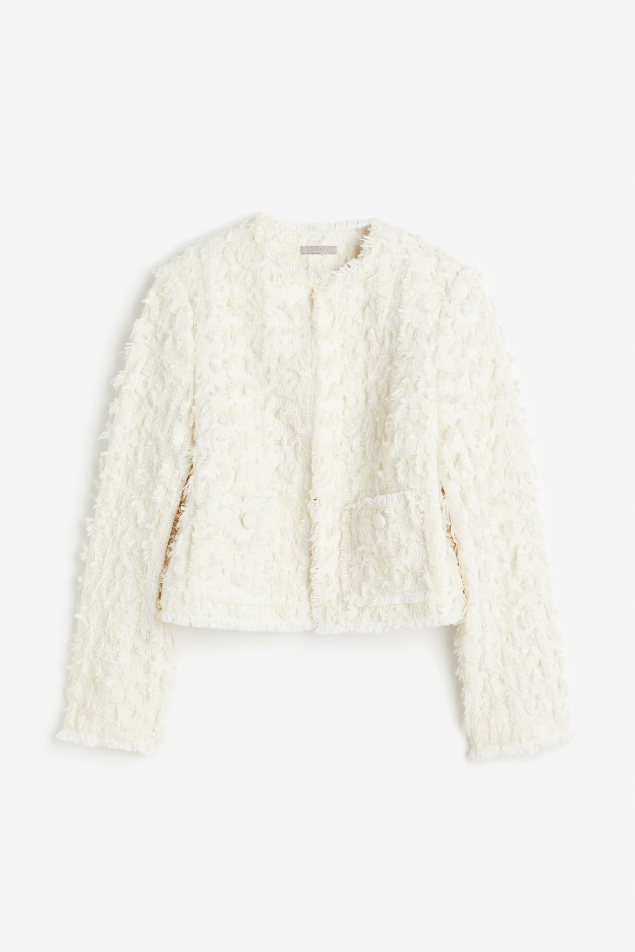 Textured-weave Jacket - Round Neck - Long sleeve - Cream - Ladies | H&M US