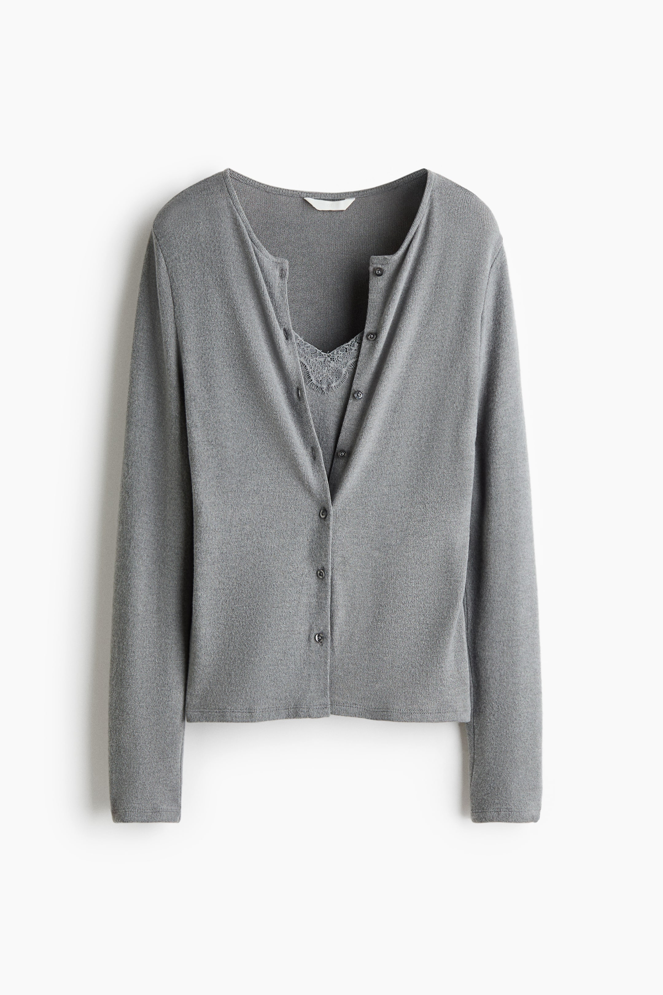 View larger image: Layered lace-trimmed cardigan - Grey marl - Ladies | H&M 1