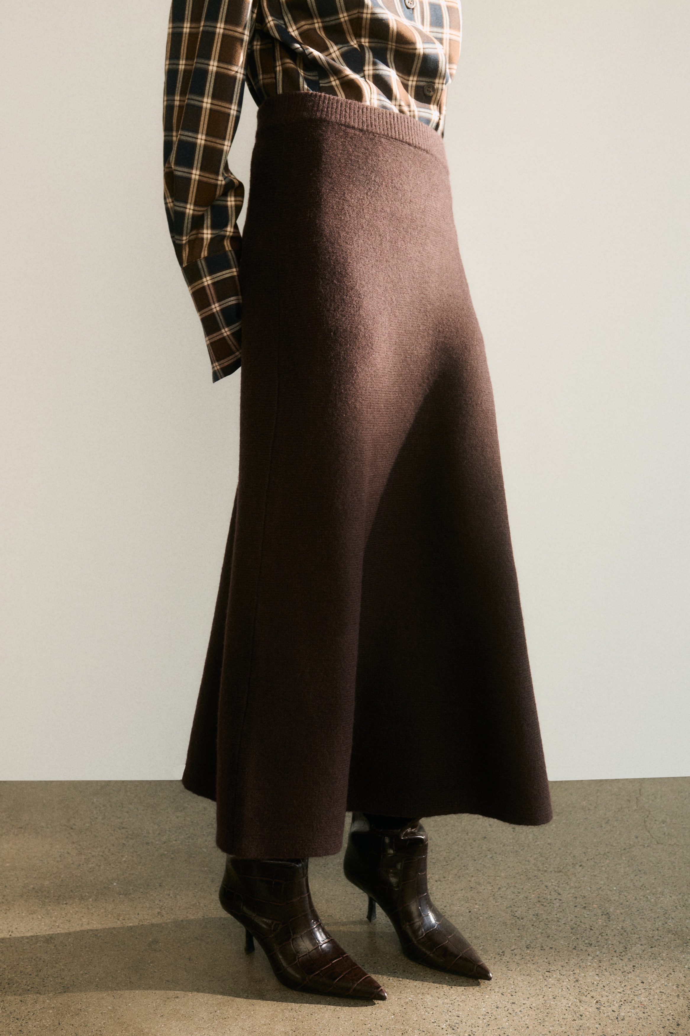 H & M - ニットフレアスカート - ブラウン