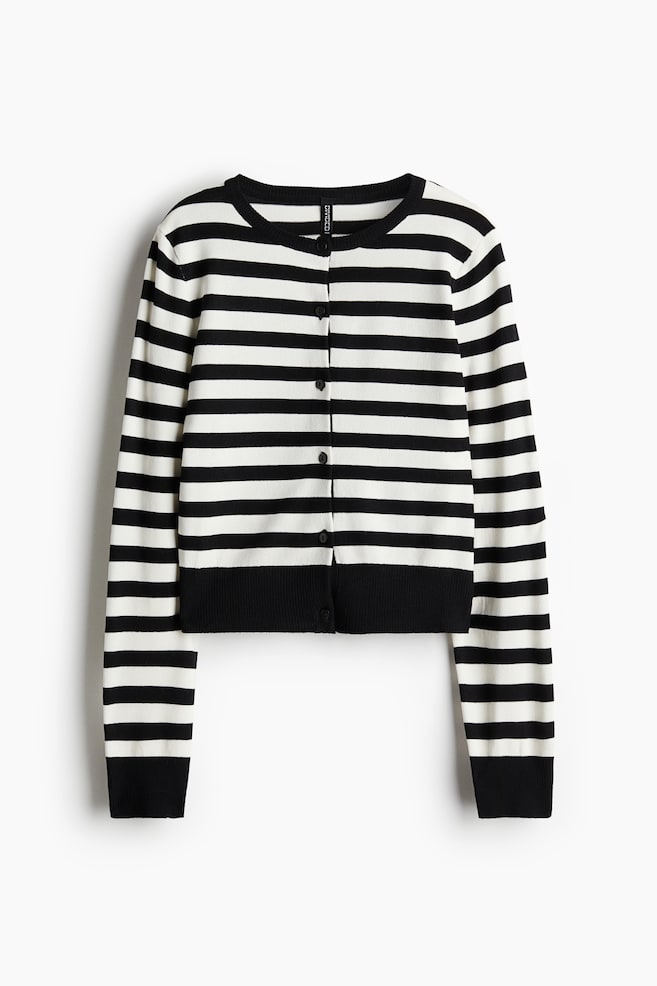 Fitted cardigan - Black/Striped - 1