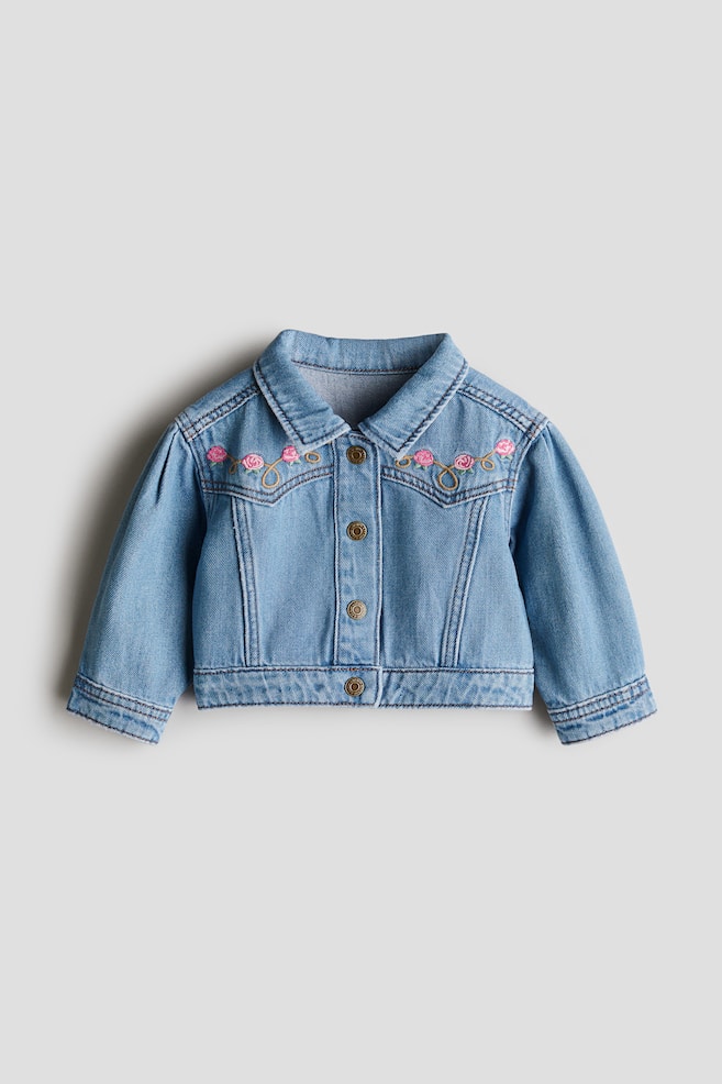 Embroidery-detail denim jacket - Denim blue/Flowers - 1