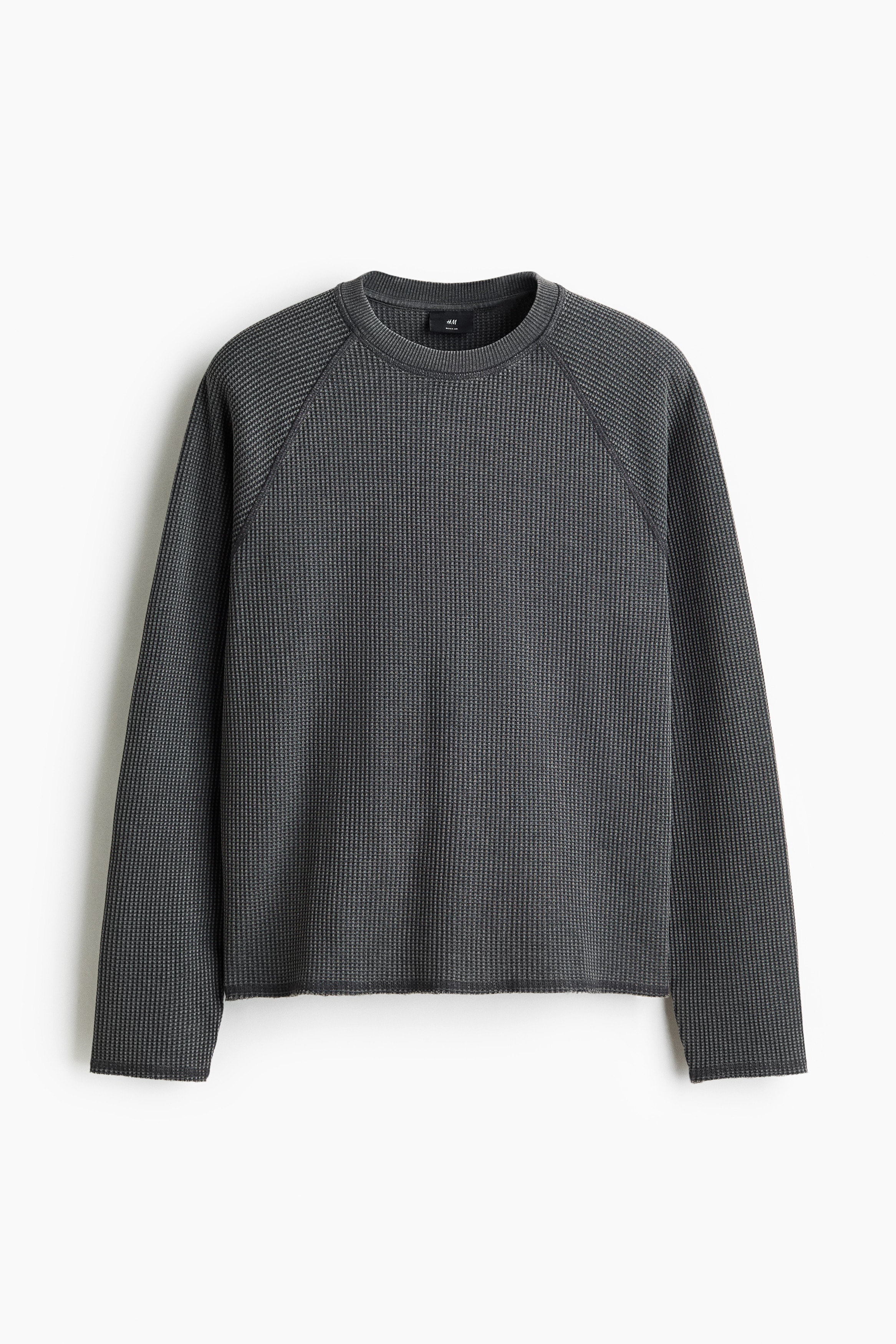 Regular Fit Long-sleeved waffled top - Dark grey