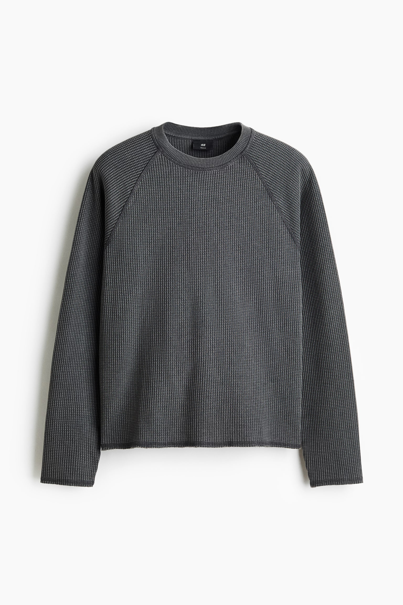 Regular Fit Long-sleeved waffled top - Dark grey - 1