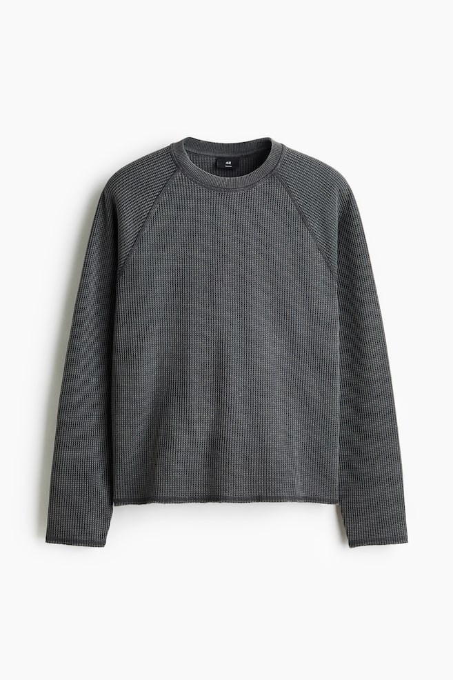 Regular-Fit Long-Sleeved Waffled Shirt - Dark gray - 1