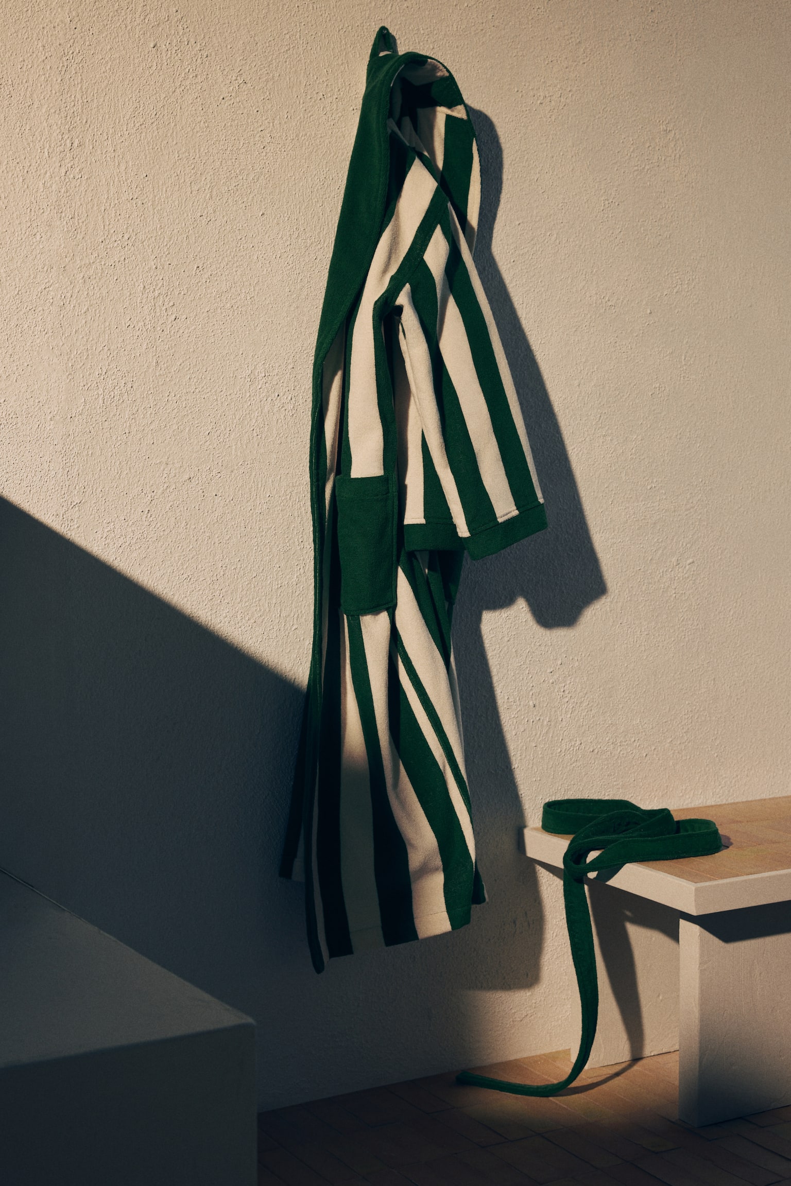 חלוק מבד מגבת עשוי כותנה - ירוק כהה/פסים/לבן/כחול פסים/צהוב/פסים - 1