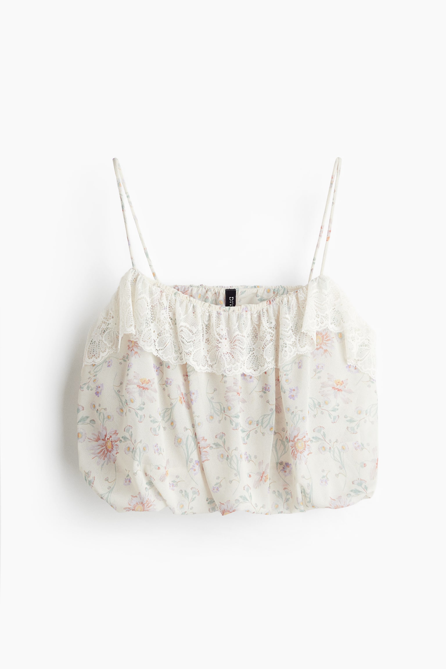Женский топ H&M Bubble-Hem Strappy Top, цвет: Белый / С принтом — фото 1