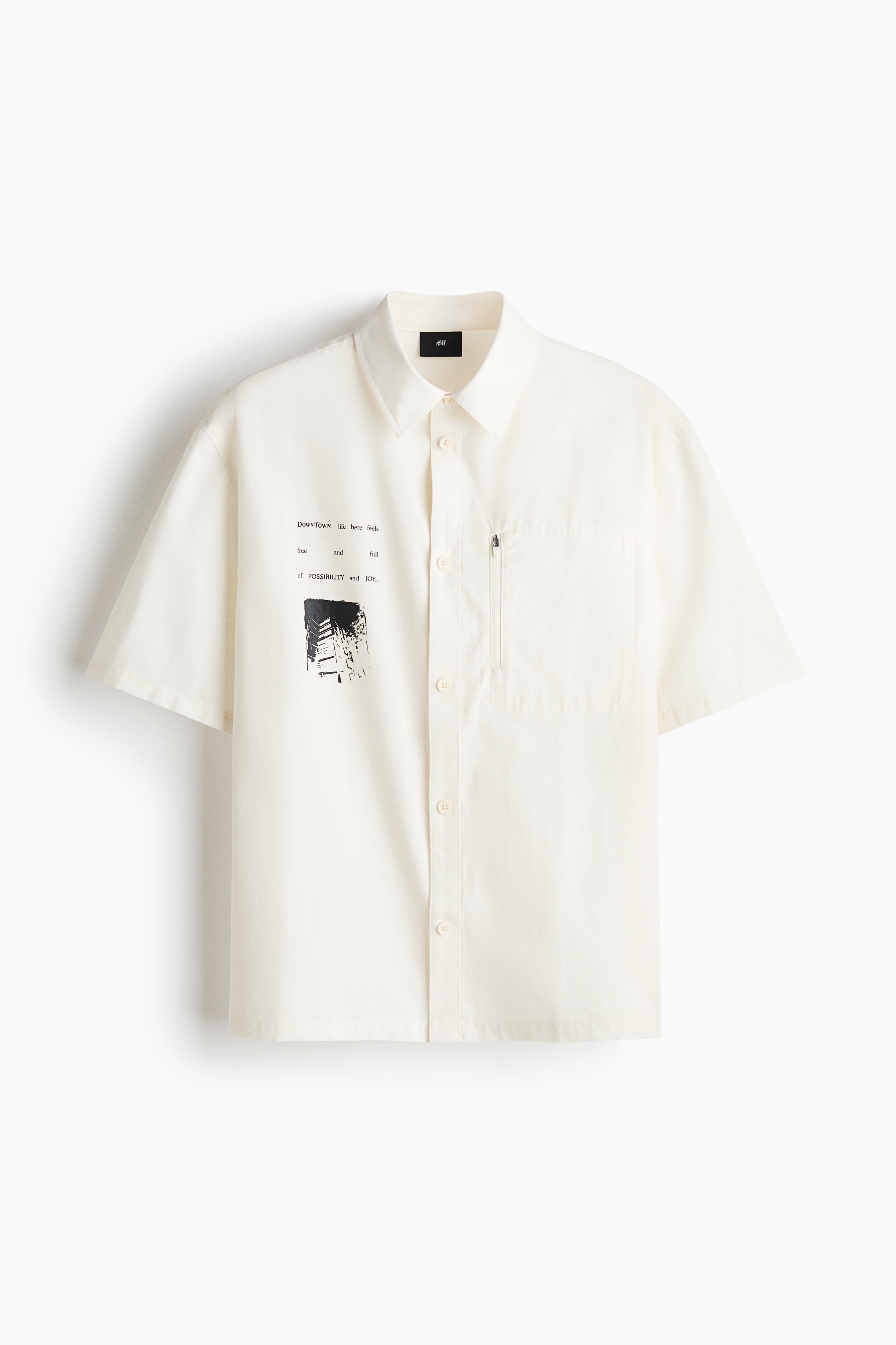 Áo sơ mi bằng cotton in hình dáng rộng - Màu trắng/Downtown/Màu đen/All good/Màu be/Downtown