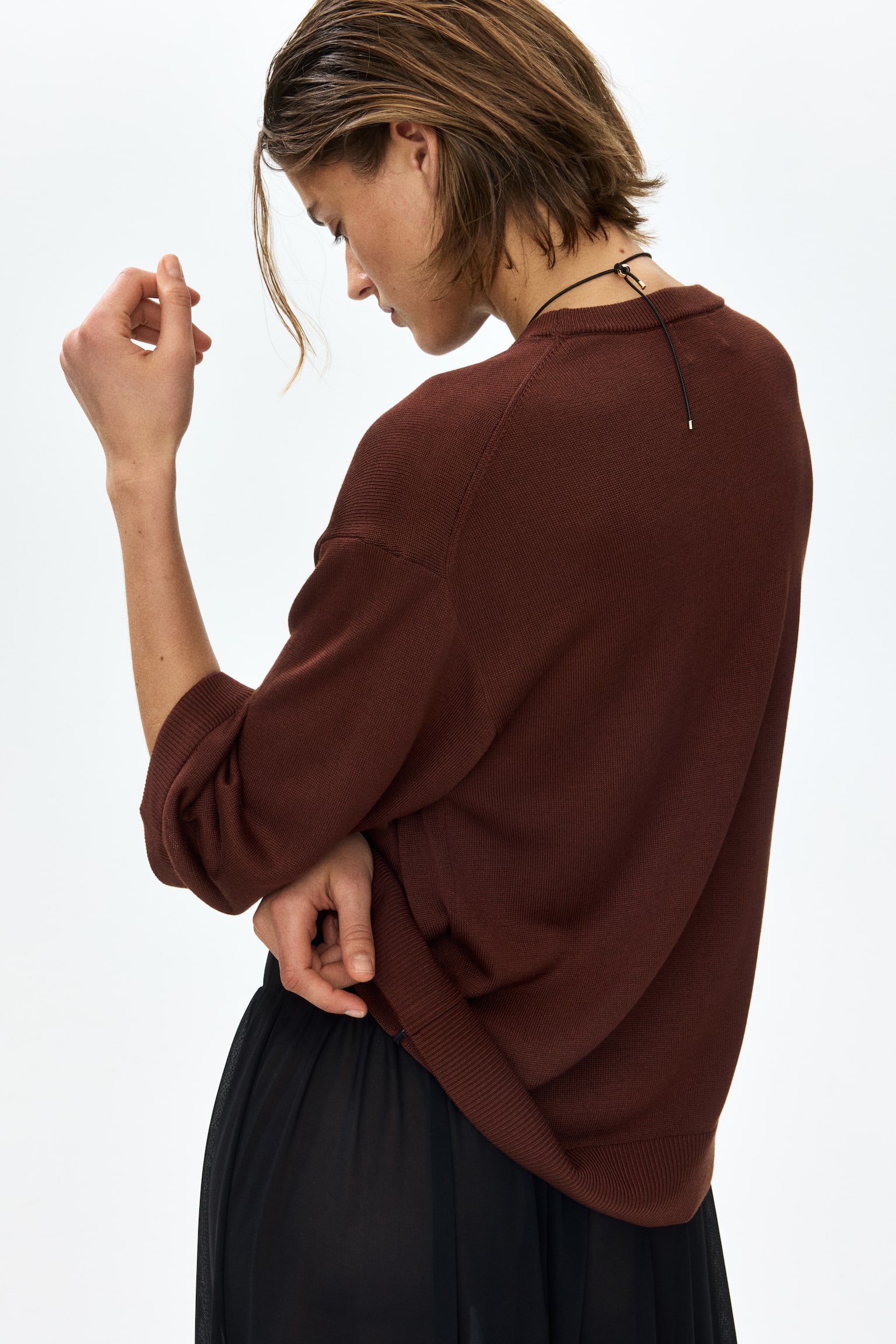 Женский топ H&M Fine-Knit Top, цвет: Тёмный коричневый — фото 4