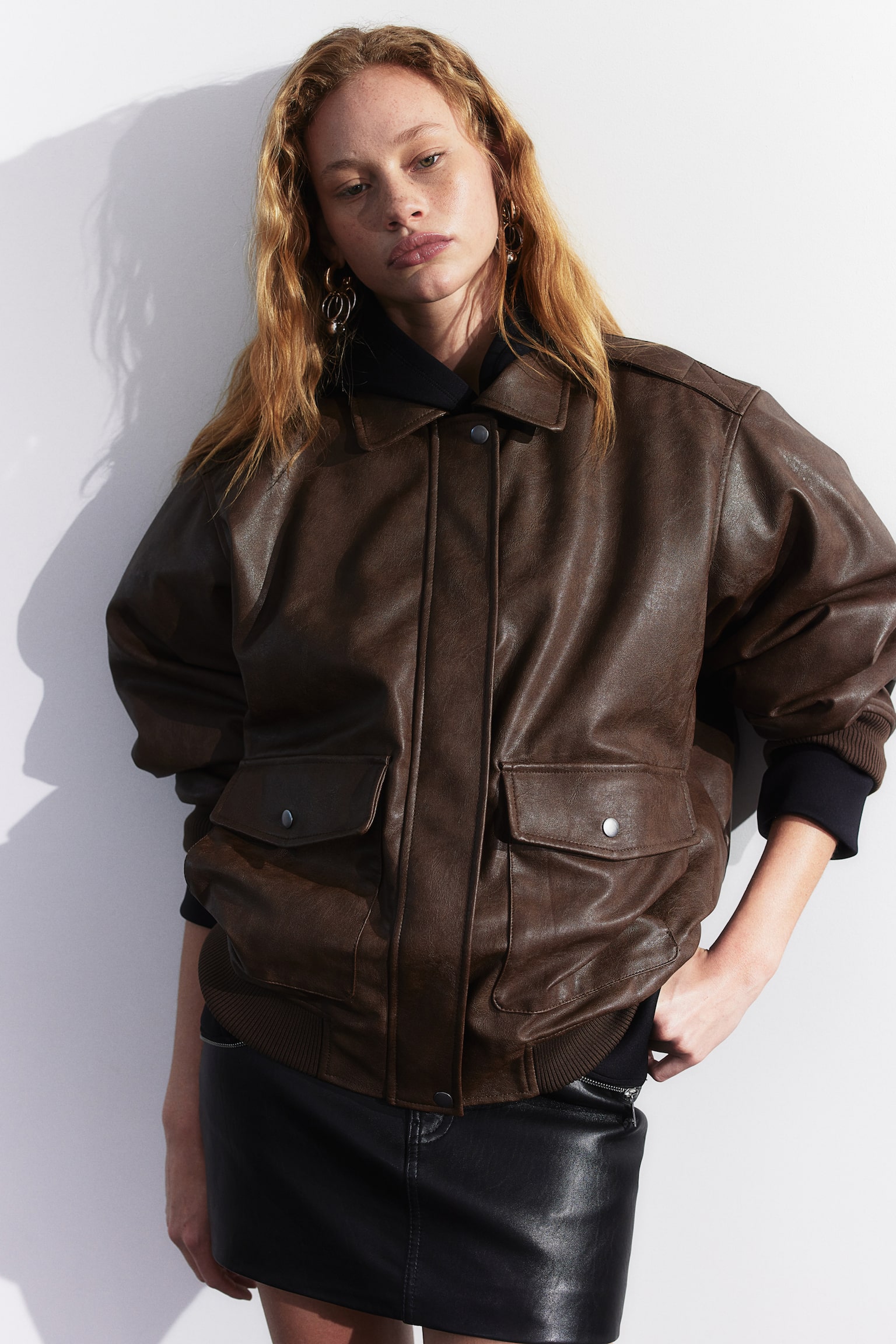 Coated Bomber Jacket - Brown/Black - 1