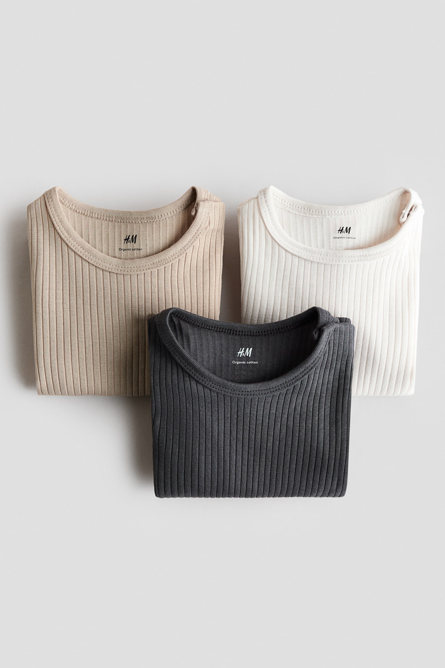 מארז 3 בגדי גוף ריב מכותנה - אפור/בז'/ירוק מאובק בהיר/אפור בהיר - 2