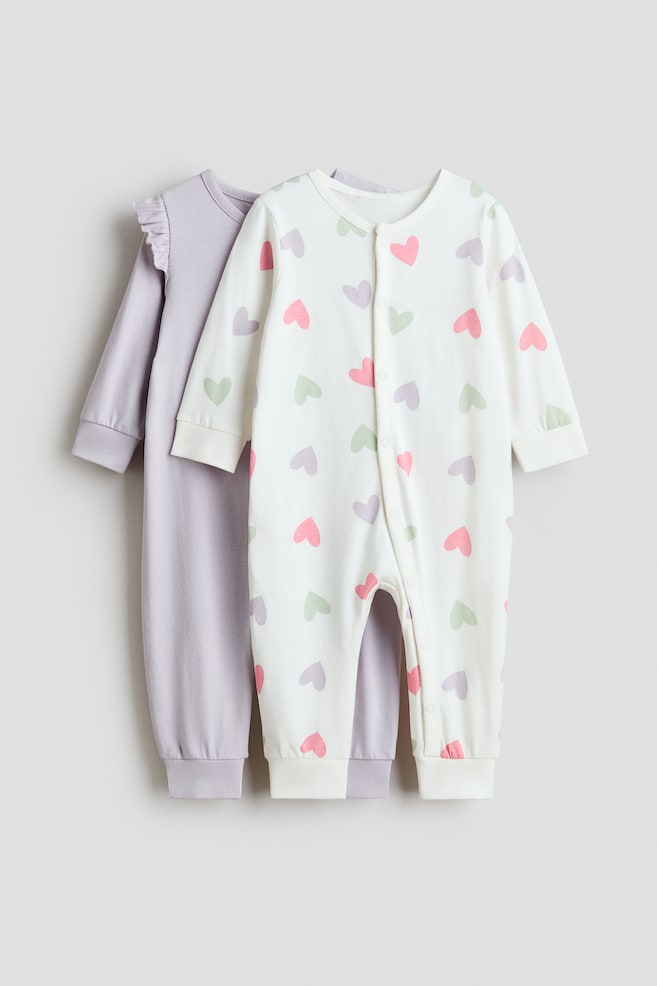 2-pack Pijamas de algodón - Lila/Corazones/Beige claro/Elefantes/Rosa claro/Conejitos - 1