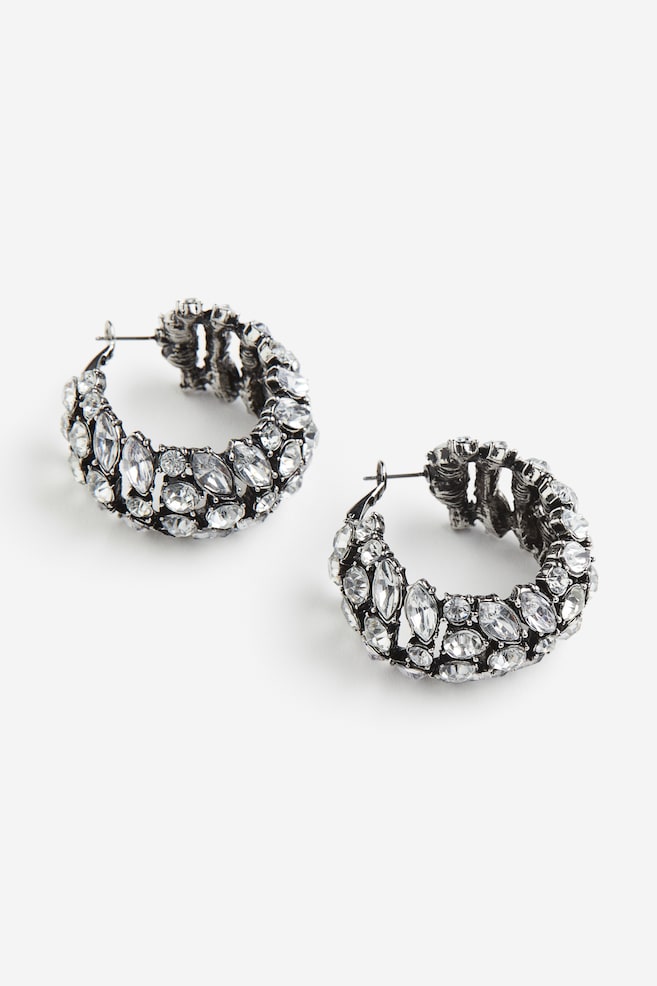 Rhinestone-embellished hoop earrings - Silver-coloured - 1