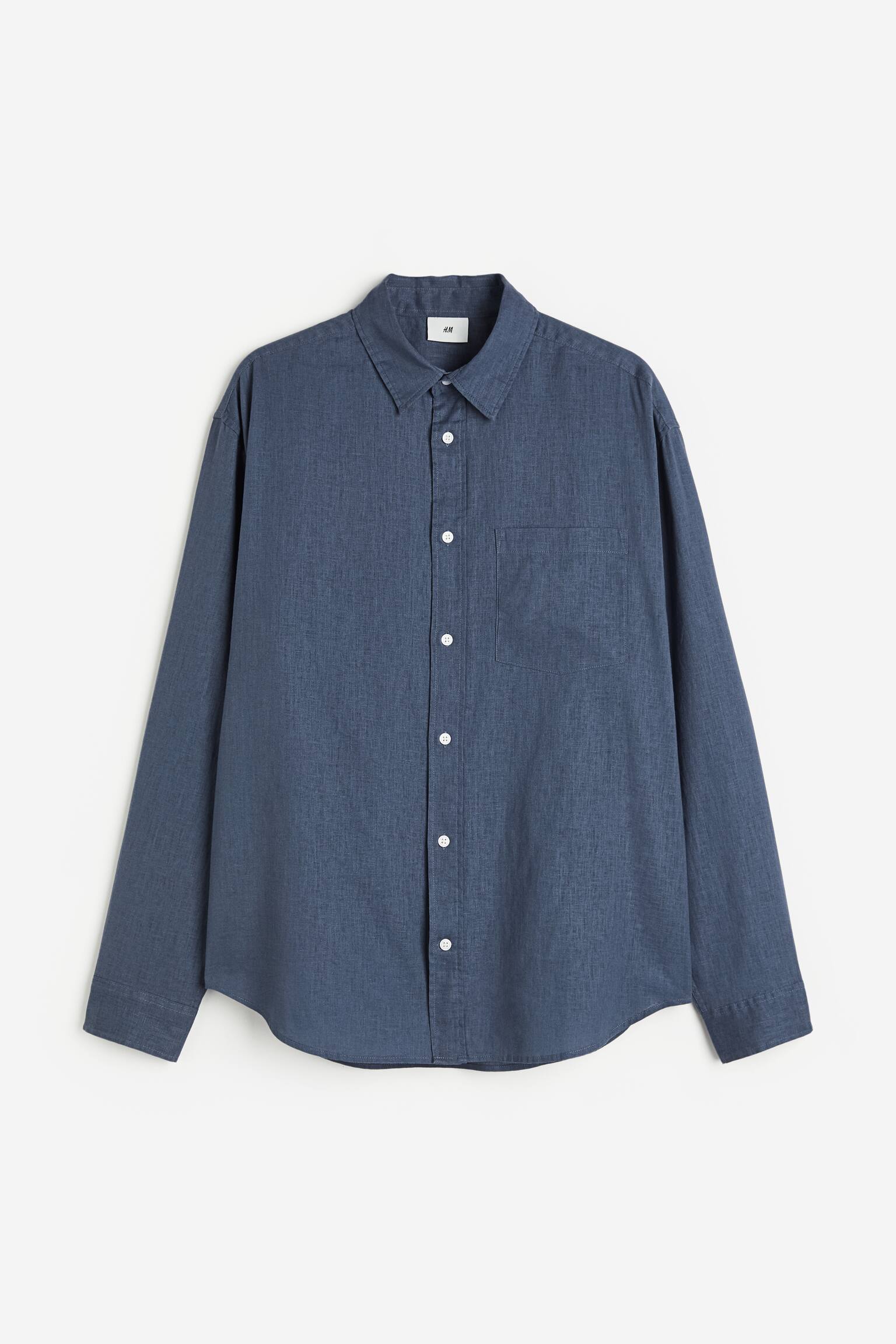 Relaxed Fit Linen-blend Shirt - Dark blue - 1