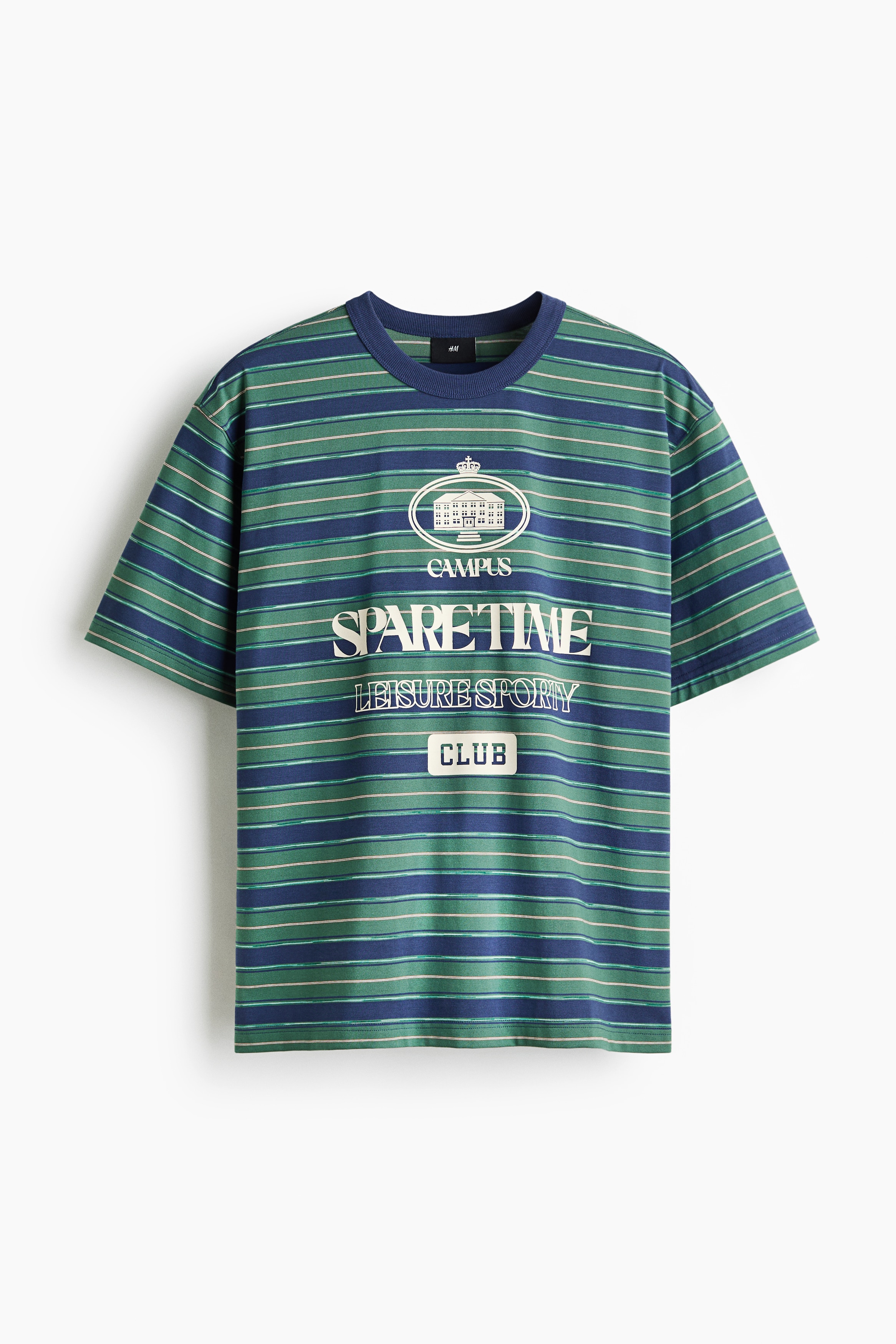 ルーズフィット プリントボクシーTシャツ - ダークグリーン／ボーダー/ホワイト／ボーダー/ライトダスティブルー／ボーダー