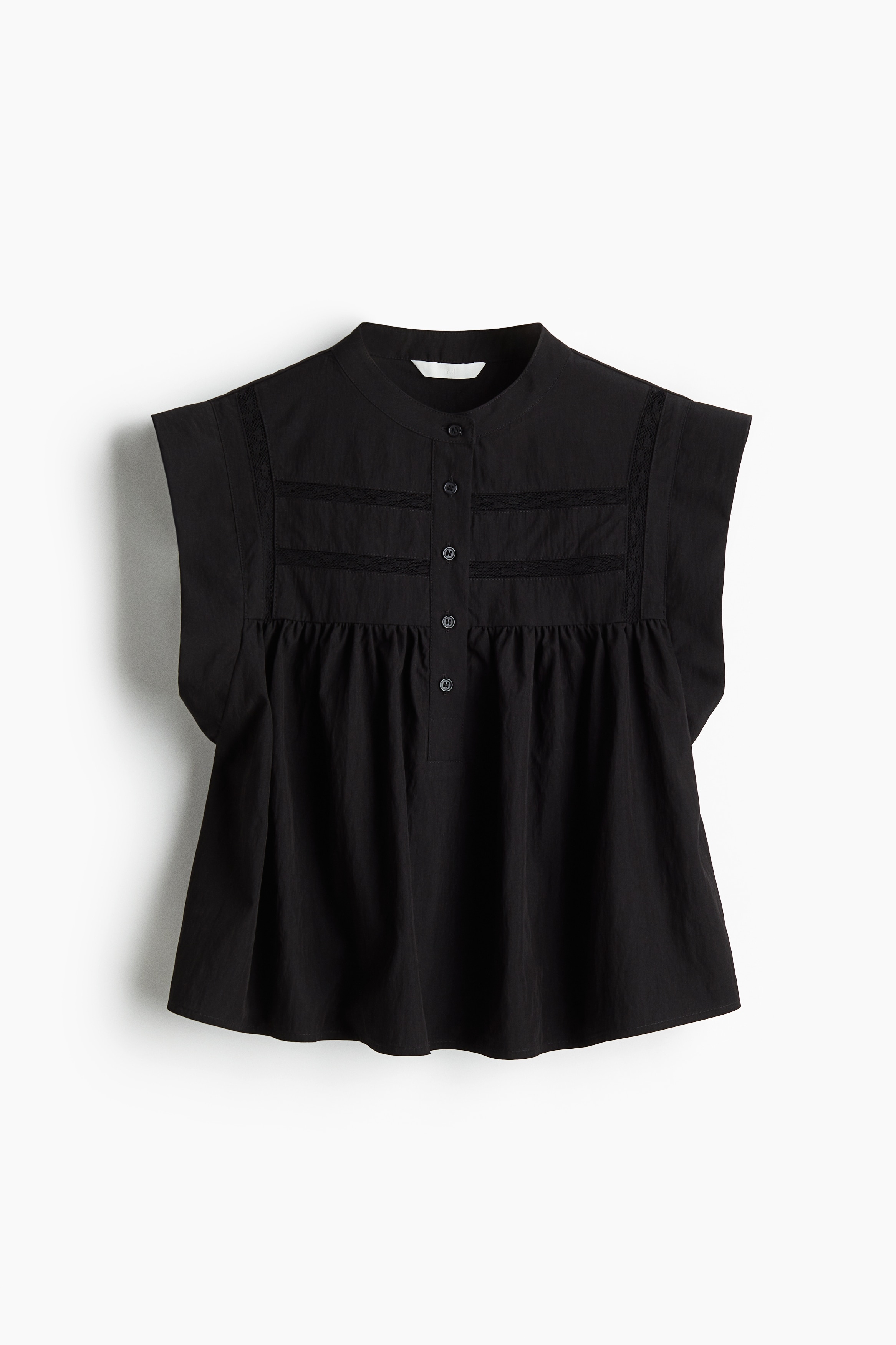 レース切り替えブラウス - ブラック/ホワイト