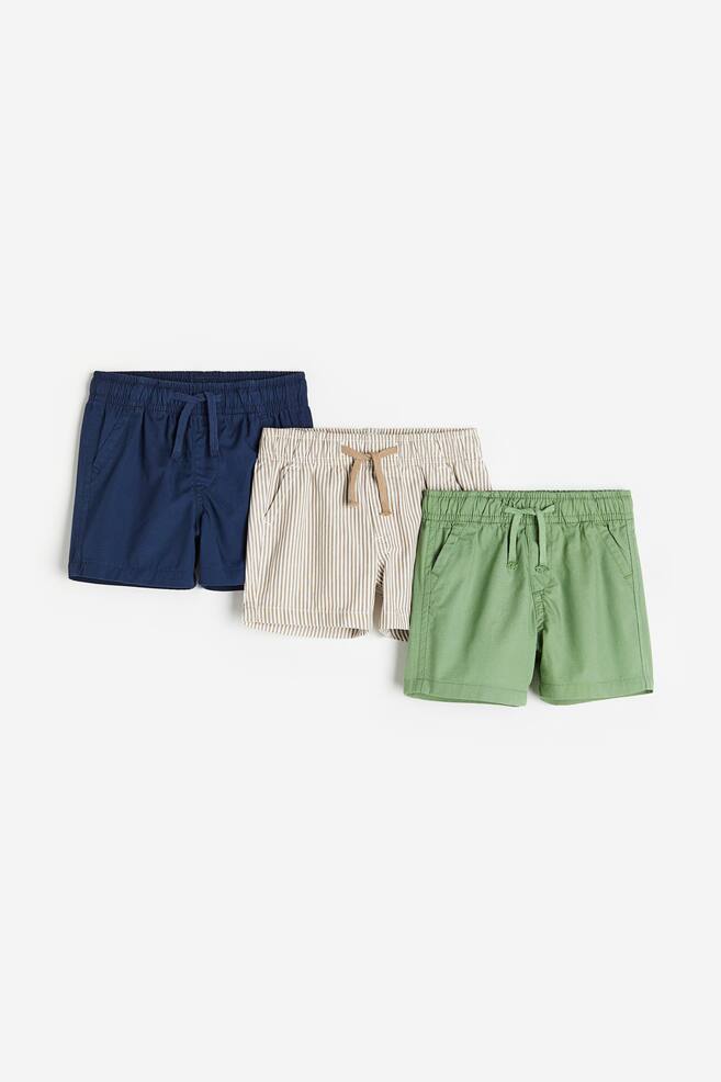 3-pack cotton shorts - Green/Beige striped - 1