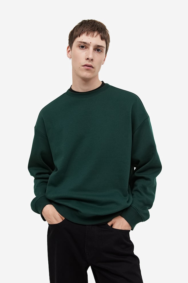 Relaxed Fit Sweatshirt - Dark green/Black/Light grey marl/White/dc/dc/dc/dc/dc/dc/dc/dc/dc/dc/dc/dc/dc - 1
