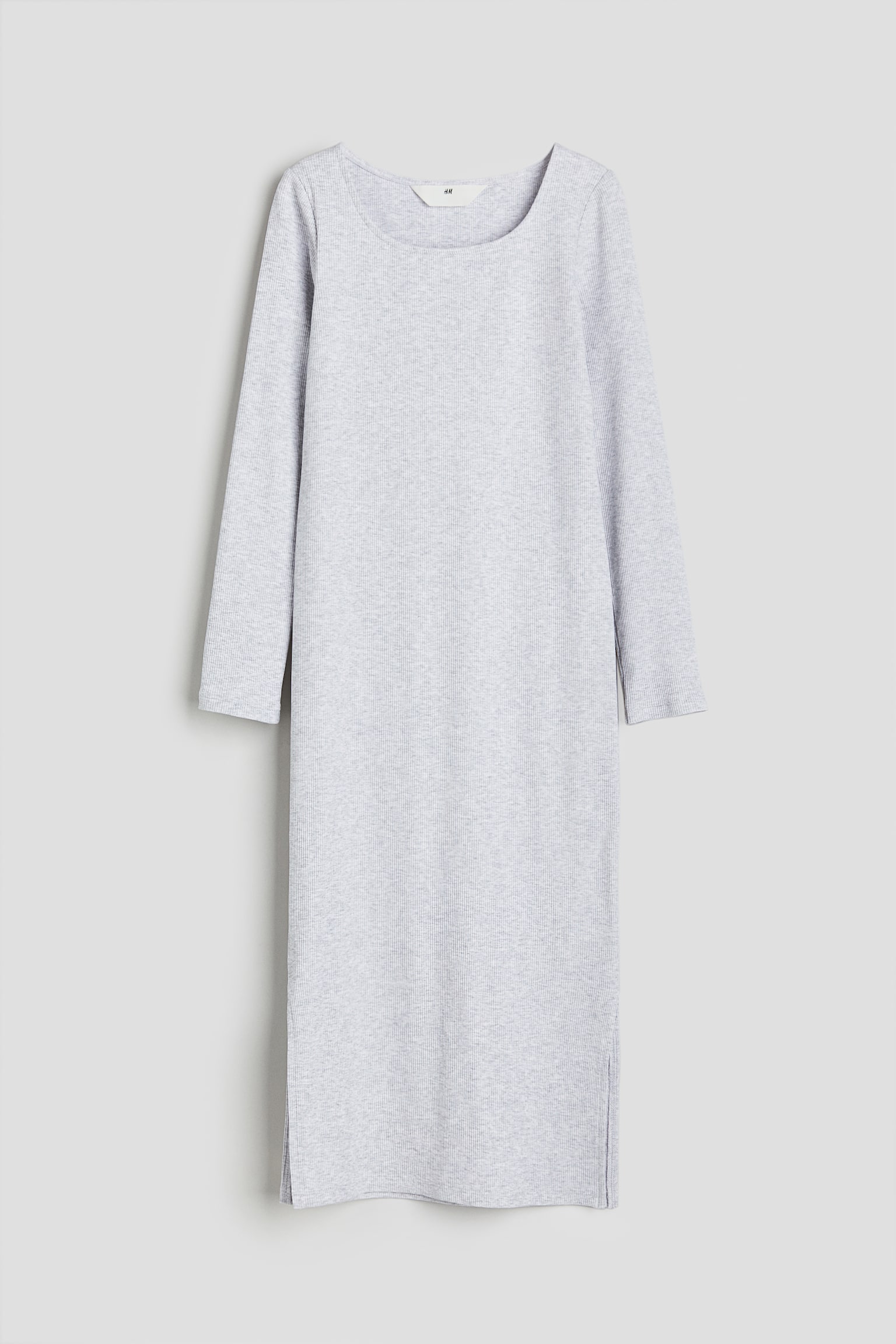 Rib Midi Dress - Light grey marle/Black - 1