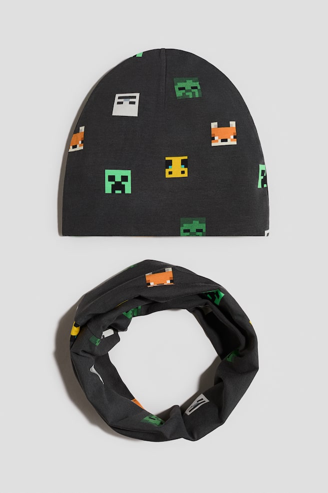 2-Piece Beanie and Tube Scarf Set - Dark gray/Minecraft/Dark gray/Spider-Man - 1